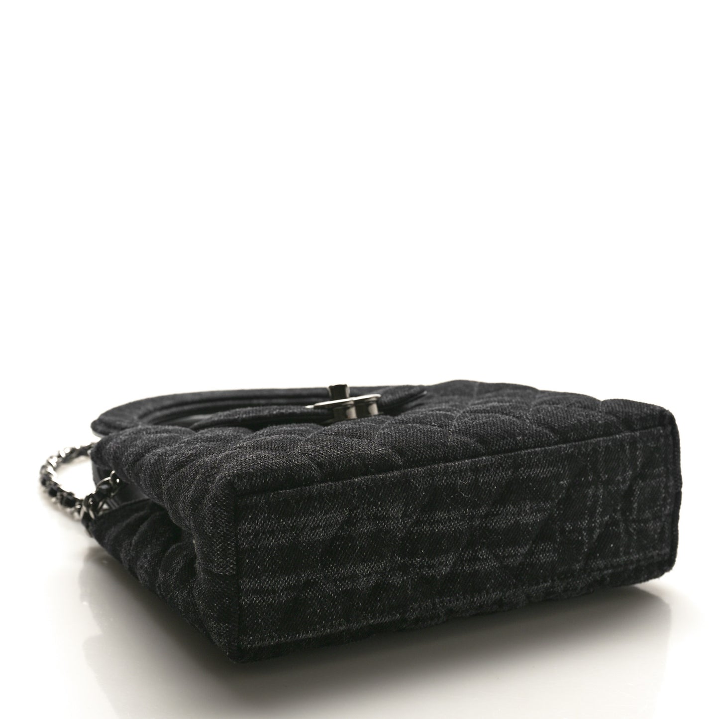 Printed Denim Quilted Nano Kelly Shopper Black Grey