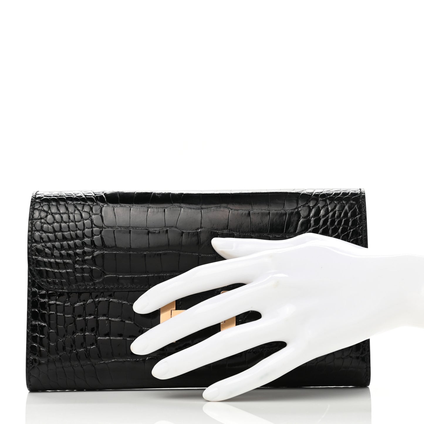 Shiny Alligator Constance Long Wallet Black