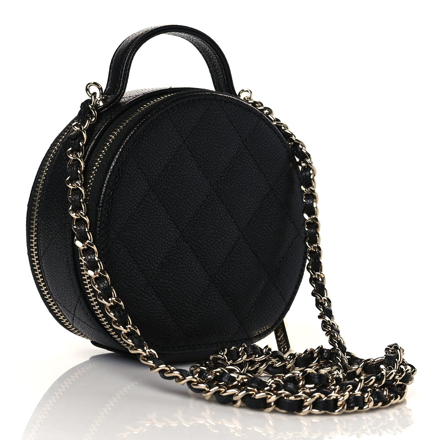 Caviar Quilted Round Handle With Care Vanity With Chain Black