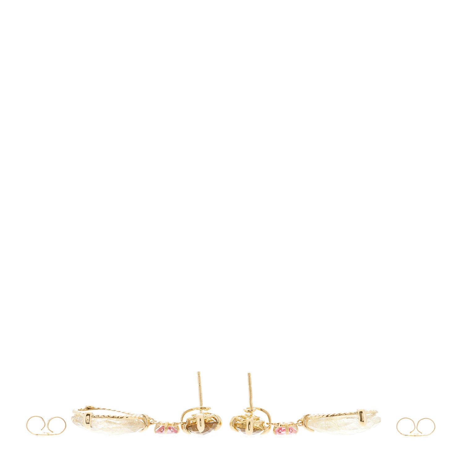 David Yurman 18K Yellow Gold Rutilated Quartz Pink Tourmaline Citrine Chatelaine Drop Earrings 3 of 5