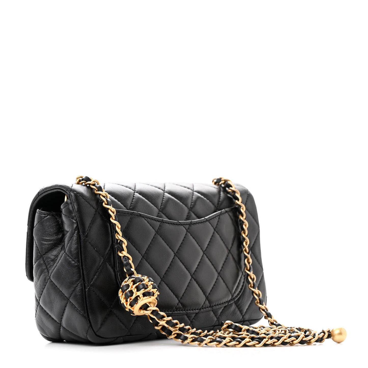 Lambskin Quilted Mini Rectangular Pearl Crush Flap Black