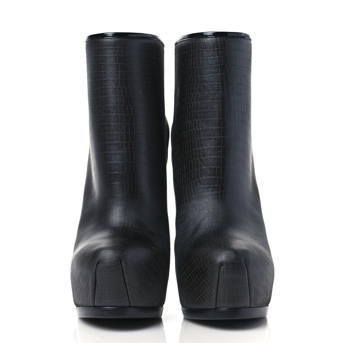 Calfskin Lizard Embossed Tribtoo 105 Platform Booties 38 Black
