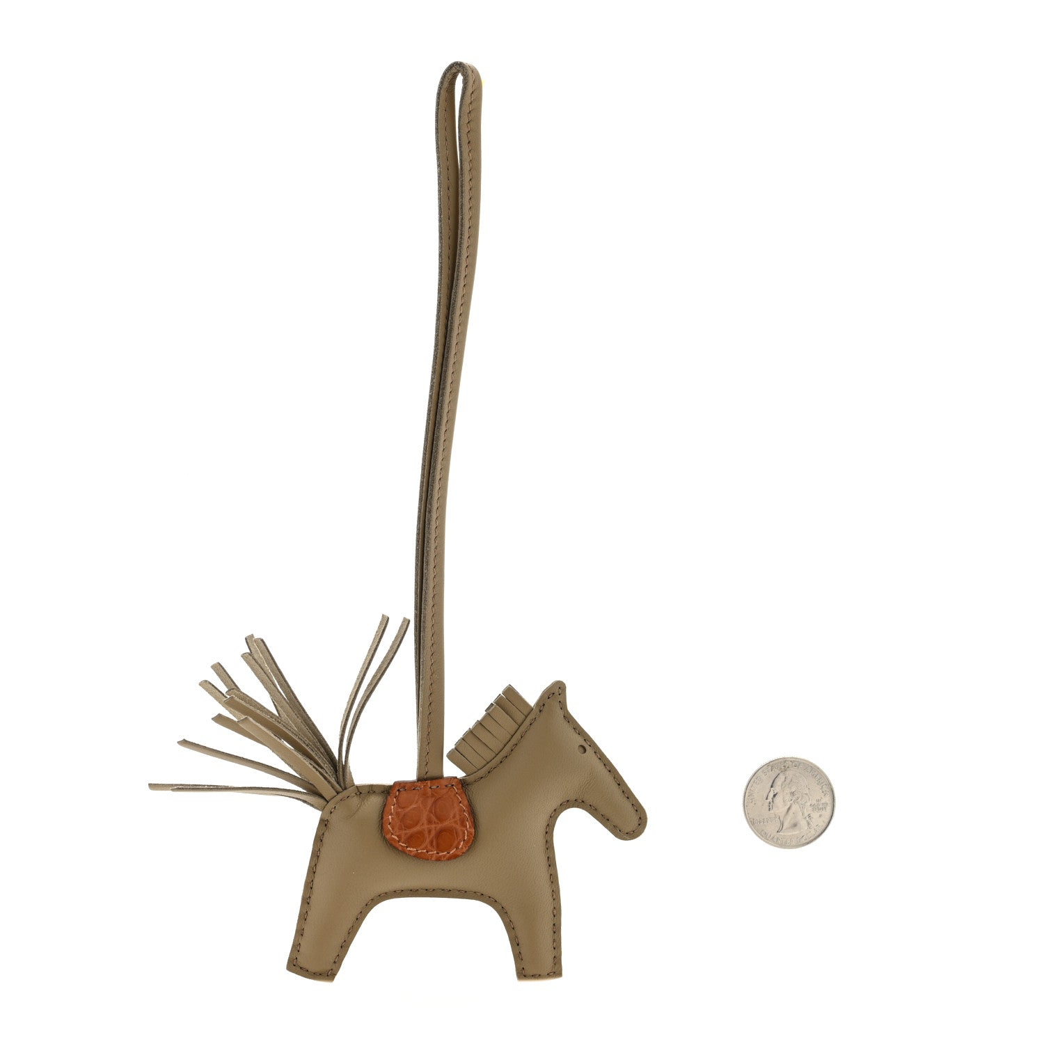 Hermes Milo Lambskin Matte Alligator Touch Grigri Rodeo Horse Bag Charm PM Beige Marfa Gold 2 of 3