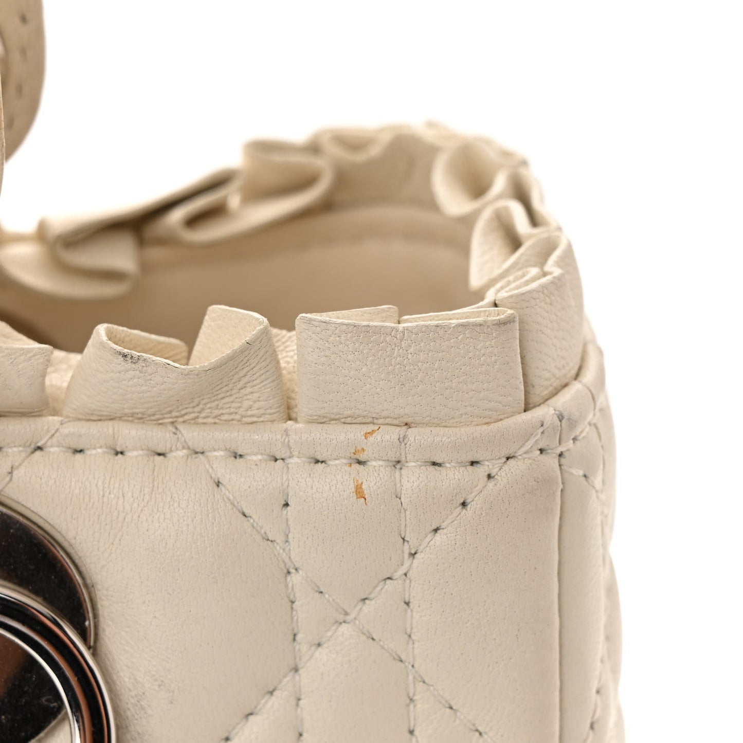 Lambskin Cannage Ruffle Trim Medium Lady Dior Off White