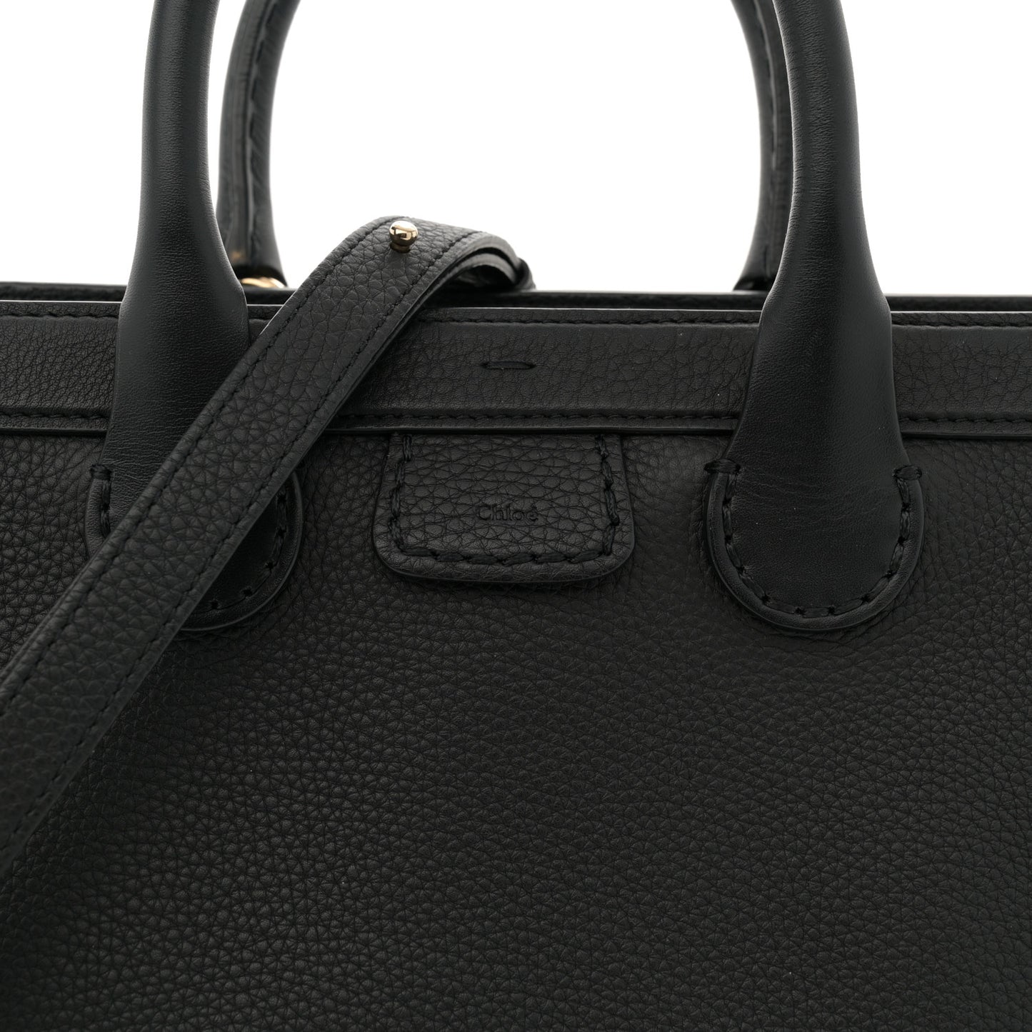 Grained Calfskin Small Edith Top Handle Bag Black