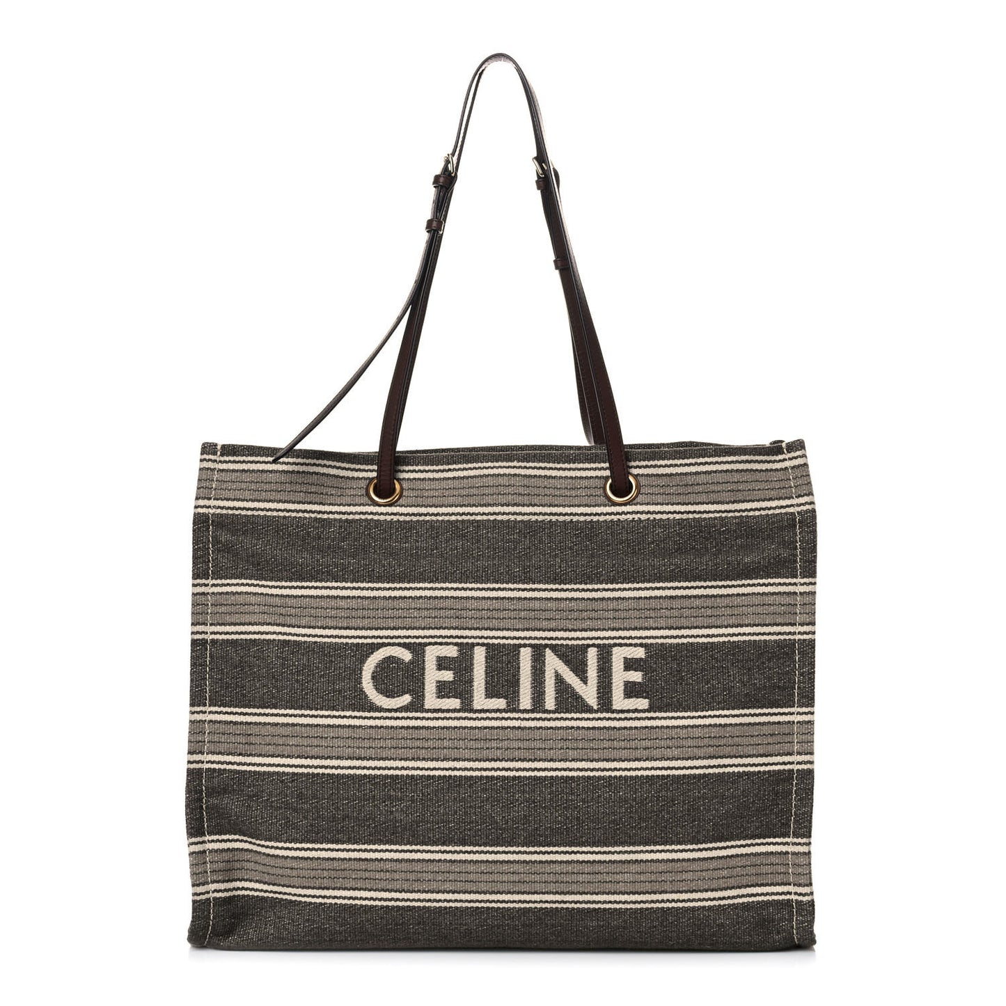 Canvas Calfskin Jacquard Vertical Cabas Grey Brown