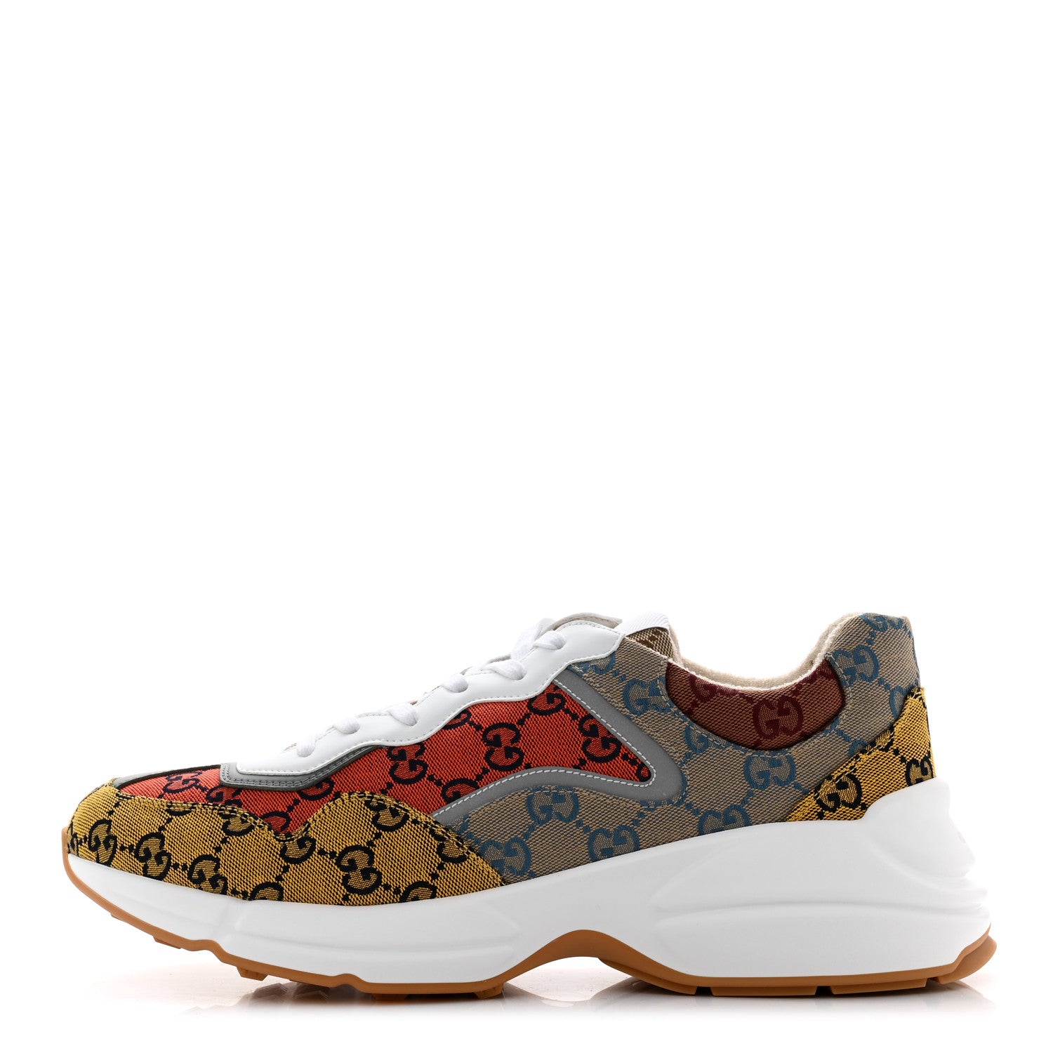 Gucci Monogram Multicolor Mens Rhyton Sneakers 12 Yellow Blue Great White Tabasco 1 of 8