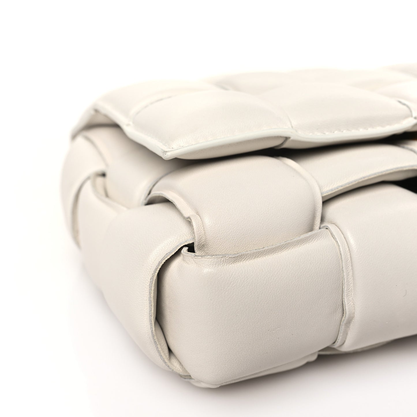 Lambskin Maxi Intreccio Padded Chain Cassette Crossbody Bag White