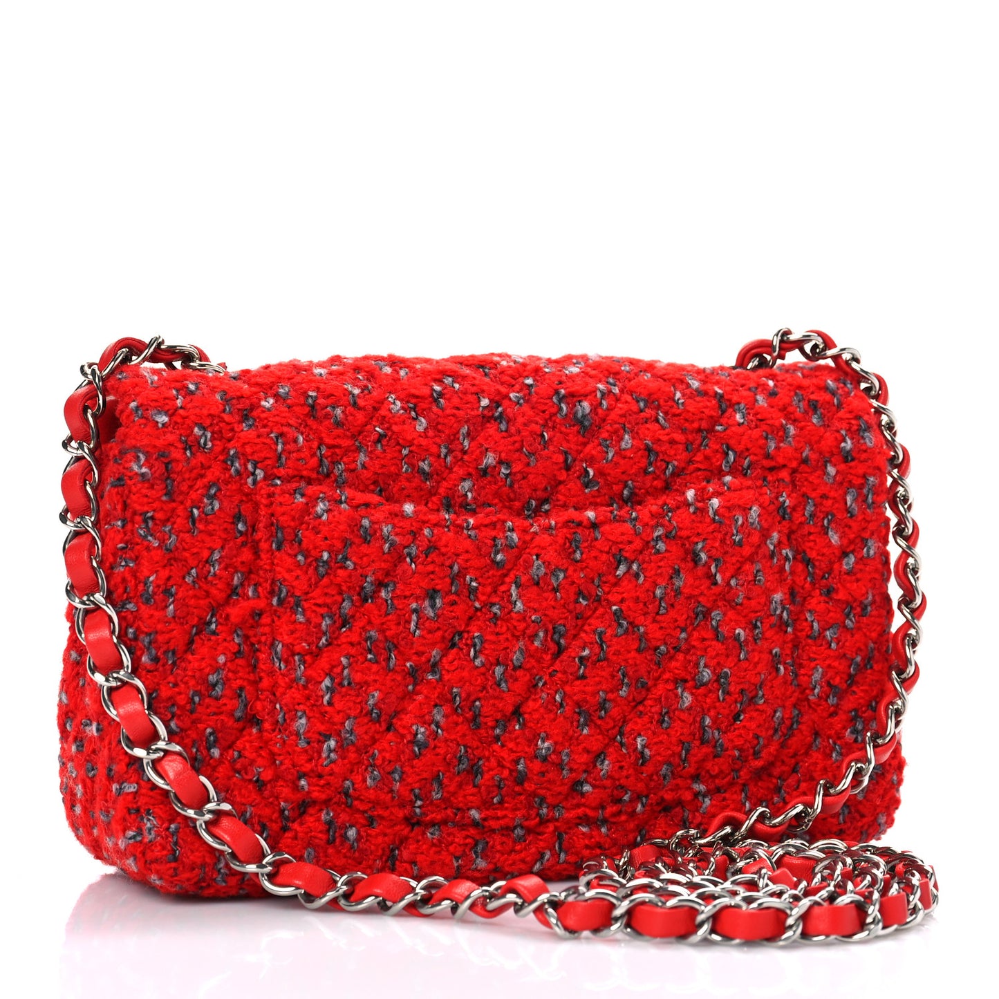 Tweed Quilted Mini Rectangular Flap Red Grey