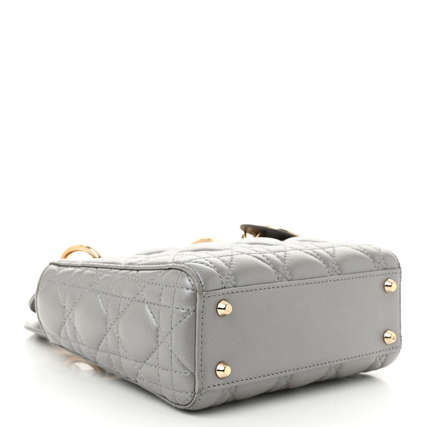 Metallic Lambskin Cannage Mini Lady Dior Grey