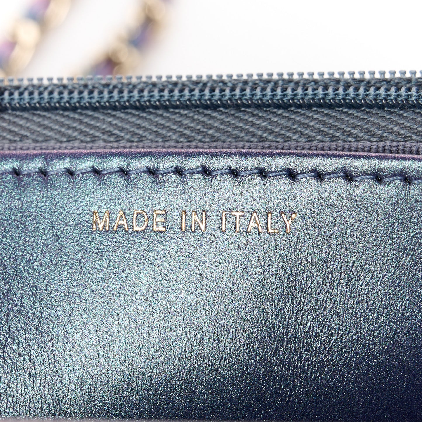 Iridescent Caviar Quilted Wallet on Chain WOC Dark Blue