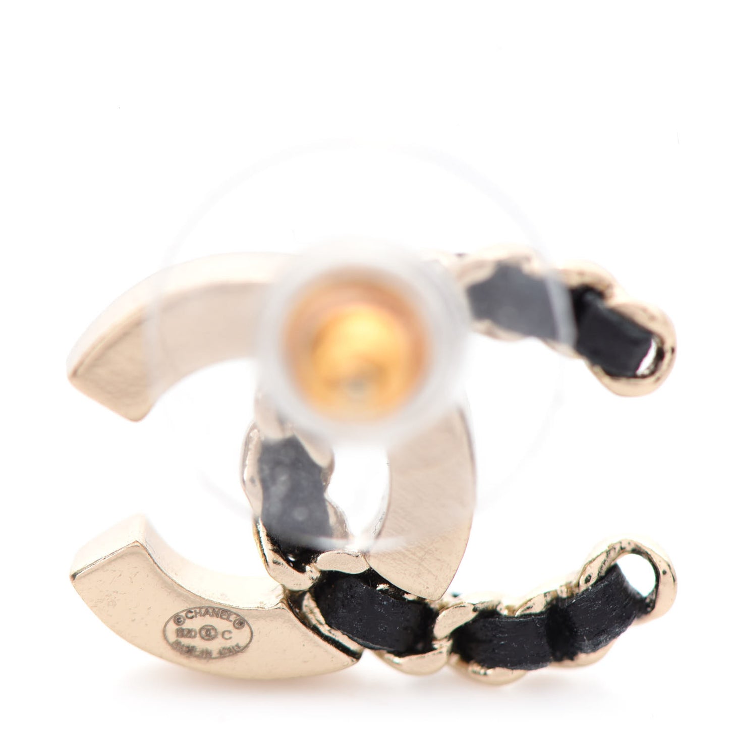 Crystal Baguette Lambskin Chain CC Vintage Allure Stud Earrings Black Gold