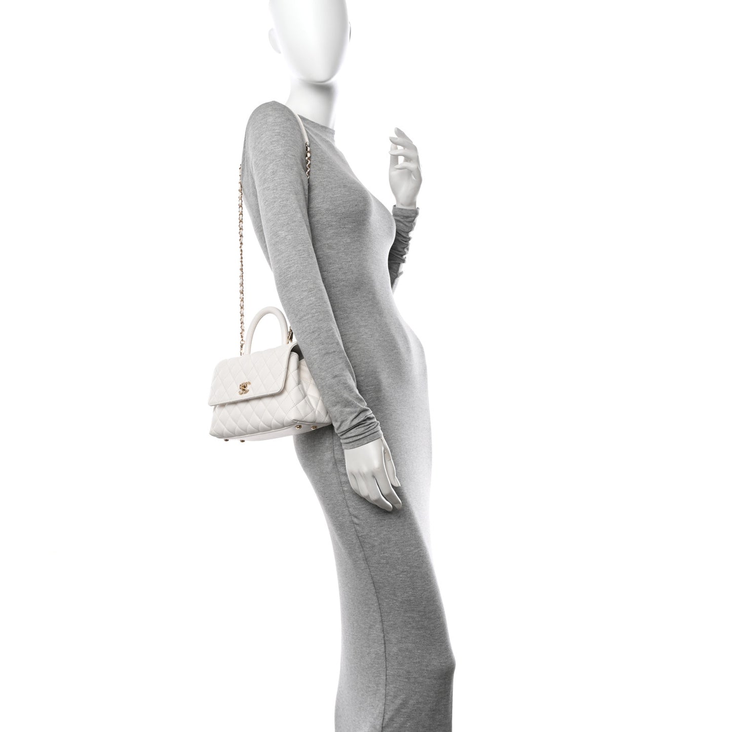 Caviar Quilted Mini Coco Handle Flap White