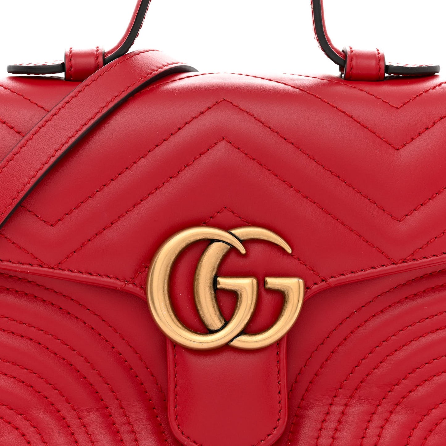 Calfskin Matelasse Mini GG Marmont Top Handle Shoulder Bag Hibiscus Red