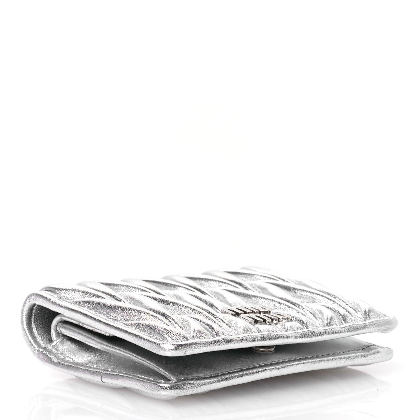 Metallic Nappa Matelasse Bi-Fold Compact Wallet Argento