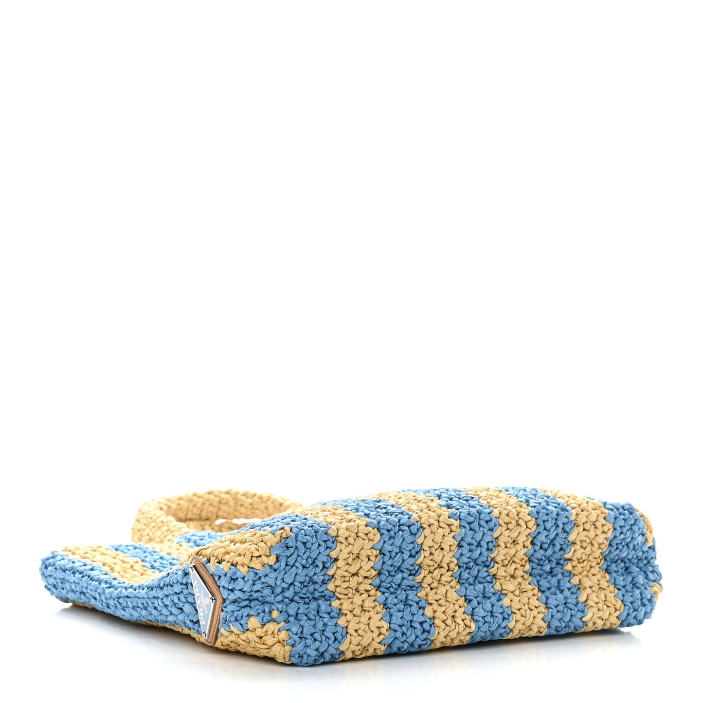 Yarn Raffia Effect Crochet Striped Small Logo Tote Naturale Celeste