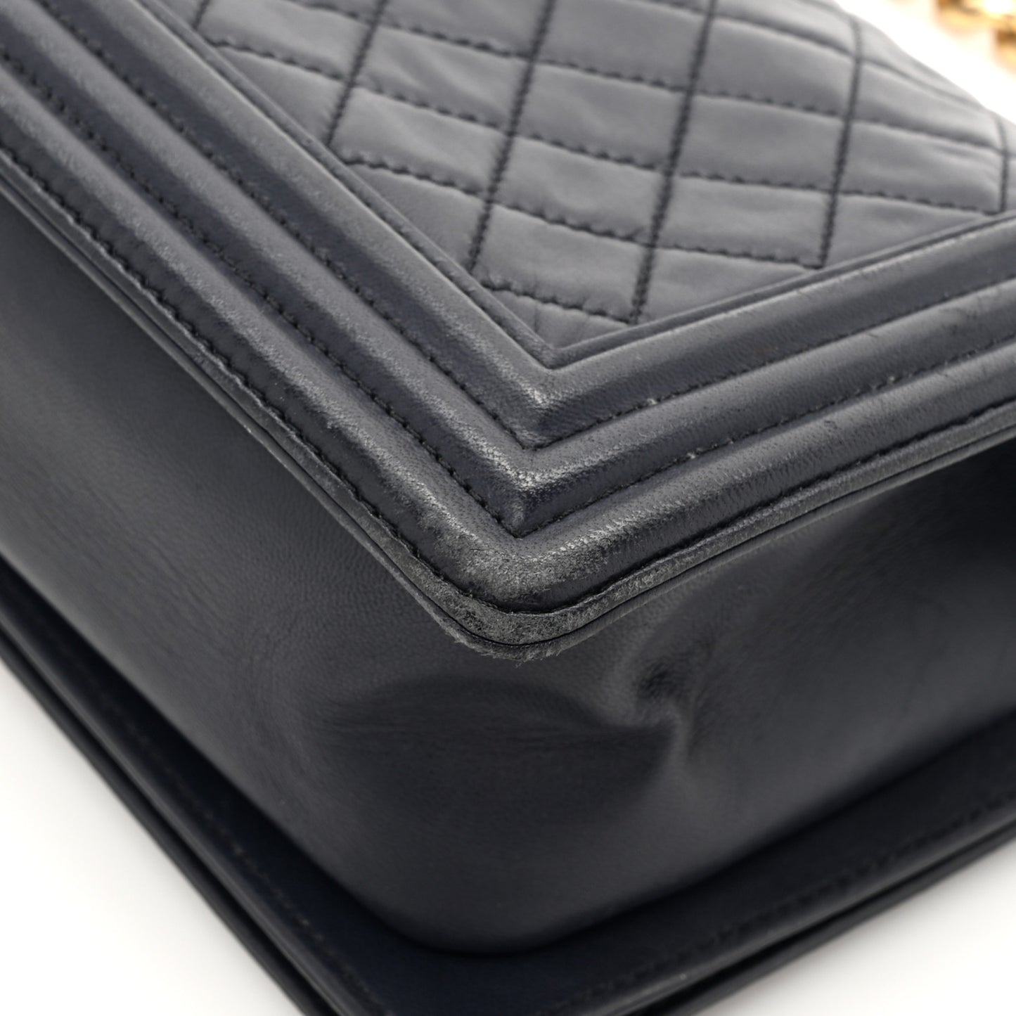 Lambskin Quilted Medium Boy Flap Dark Navy