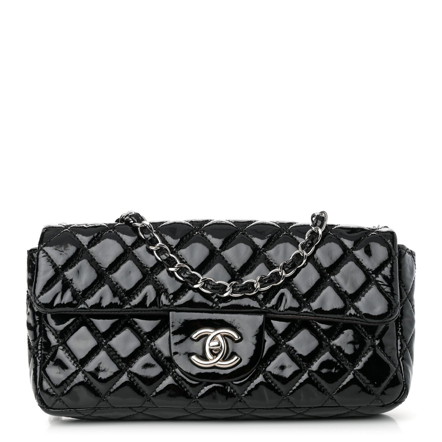 Patent Quilted Medium Single Flap Black