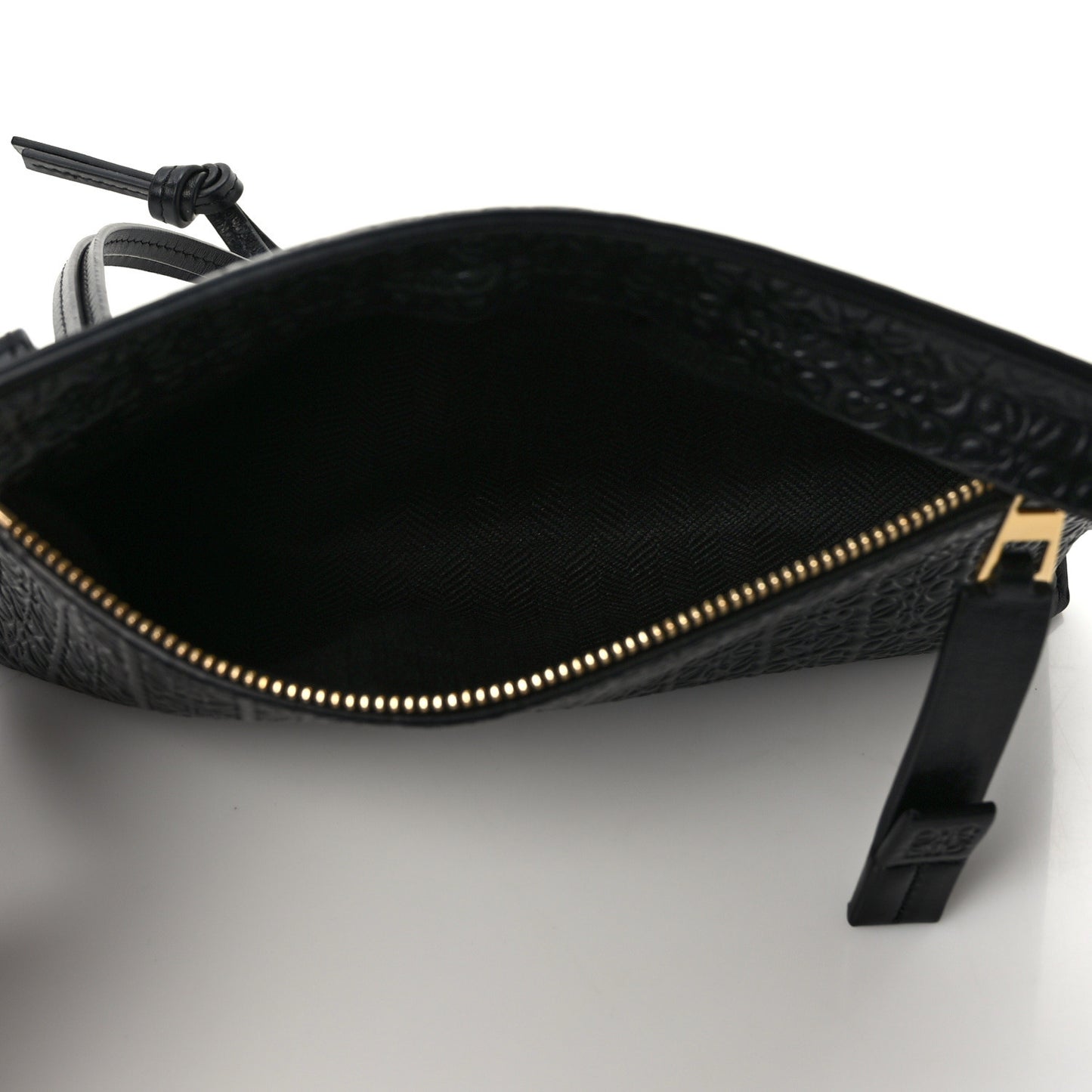 Calfskin Embossed Mini Repeat T Pouch Black