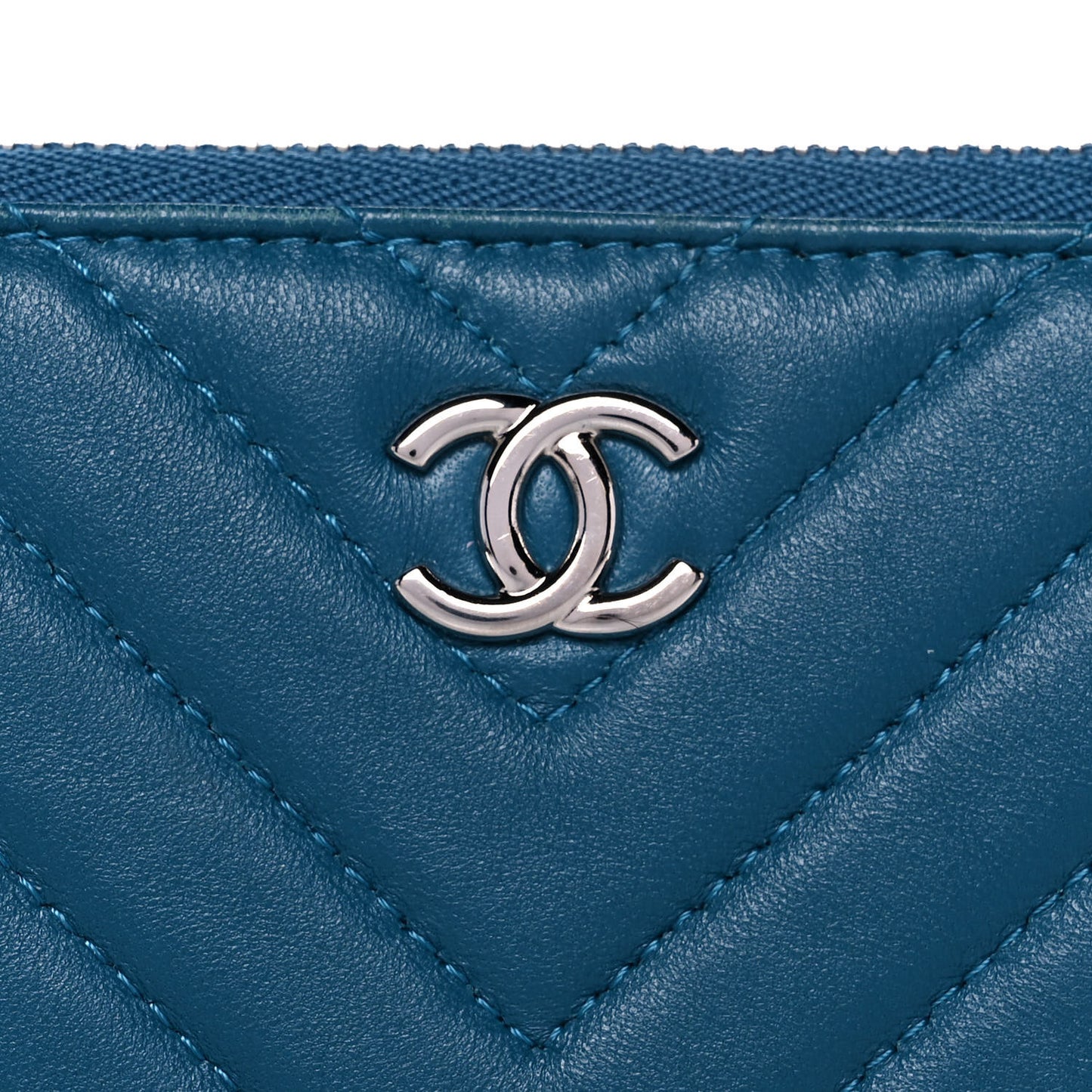 Lambskin Chevron Quilted Studded Small Cosmetic Case Blue