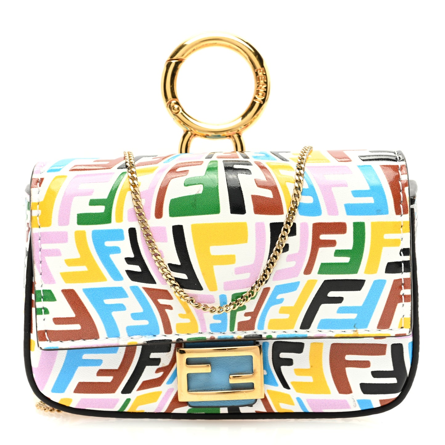 X SARAH COLEMAN Vitello Liberty Ceylon Micro FF Fish Eye Embossed Nano Baguette Charm Multicolor Cyber Blue