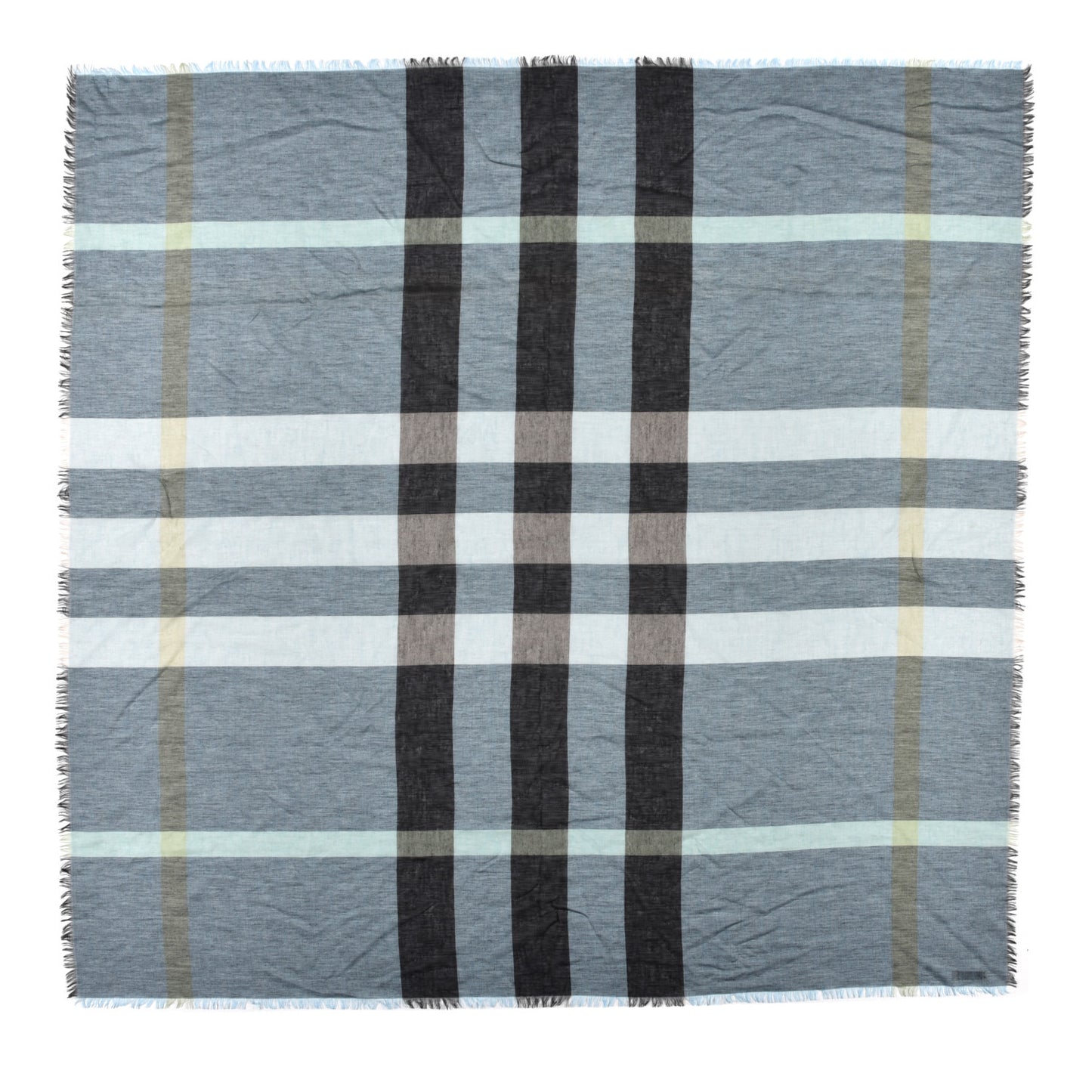 Linen Giant Exploded Check Lightweight Scarf Pale Blue