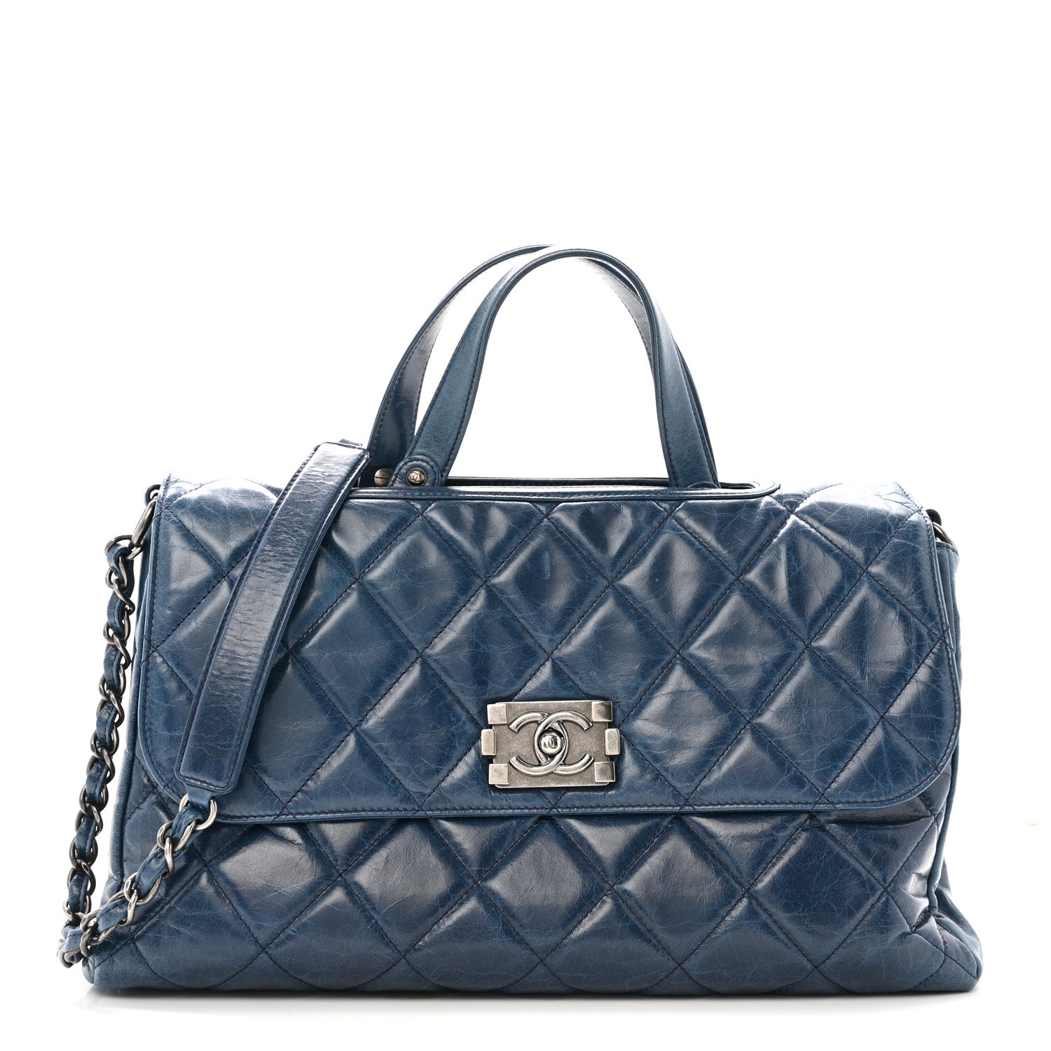 Chanel Glazed Calfskin Boy Satchel Flap Blue 1829305 – FASHIONPHILE