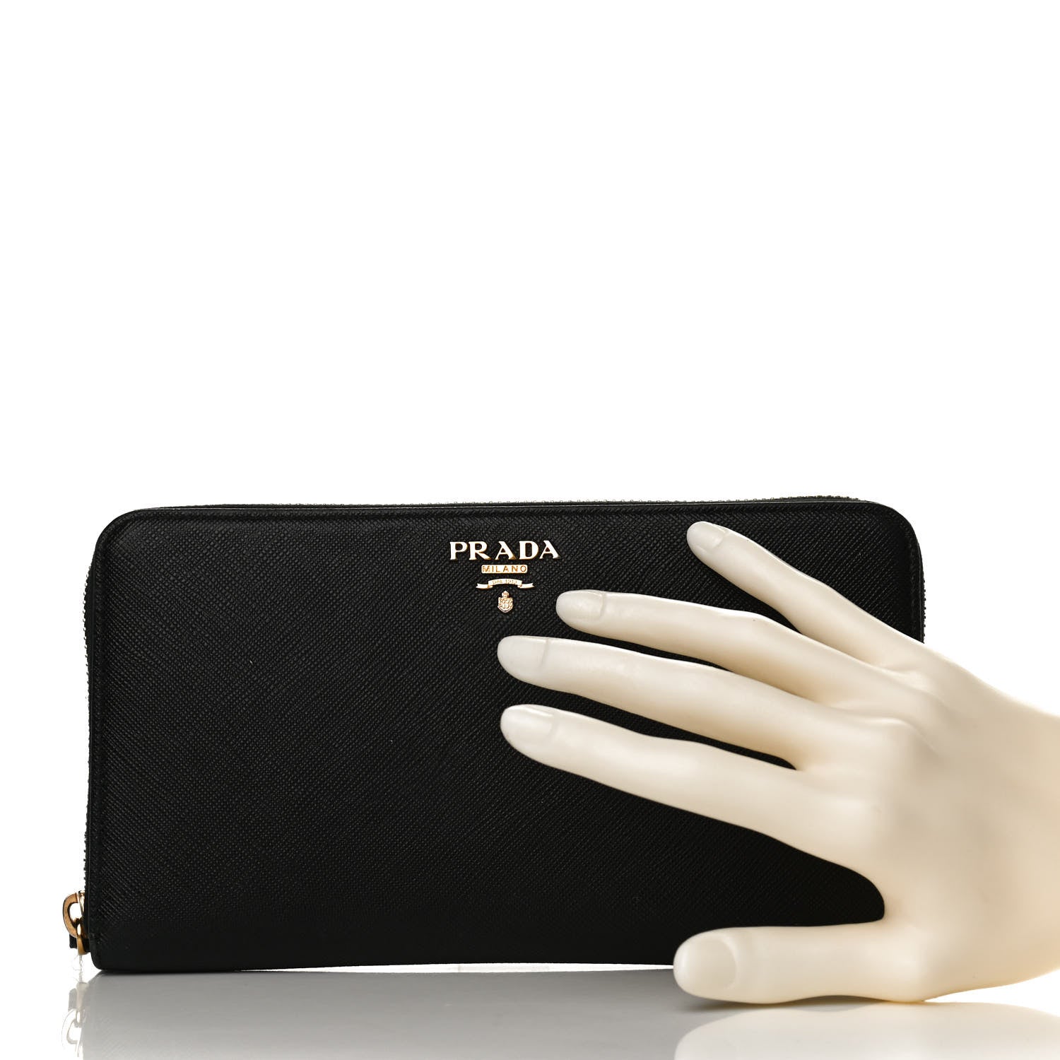 Prada Saffiano Metal Large Zip Around Travel Wallet Black 2 of 12