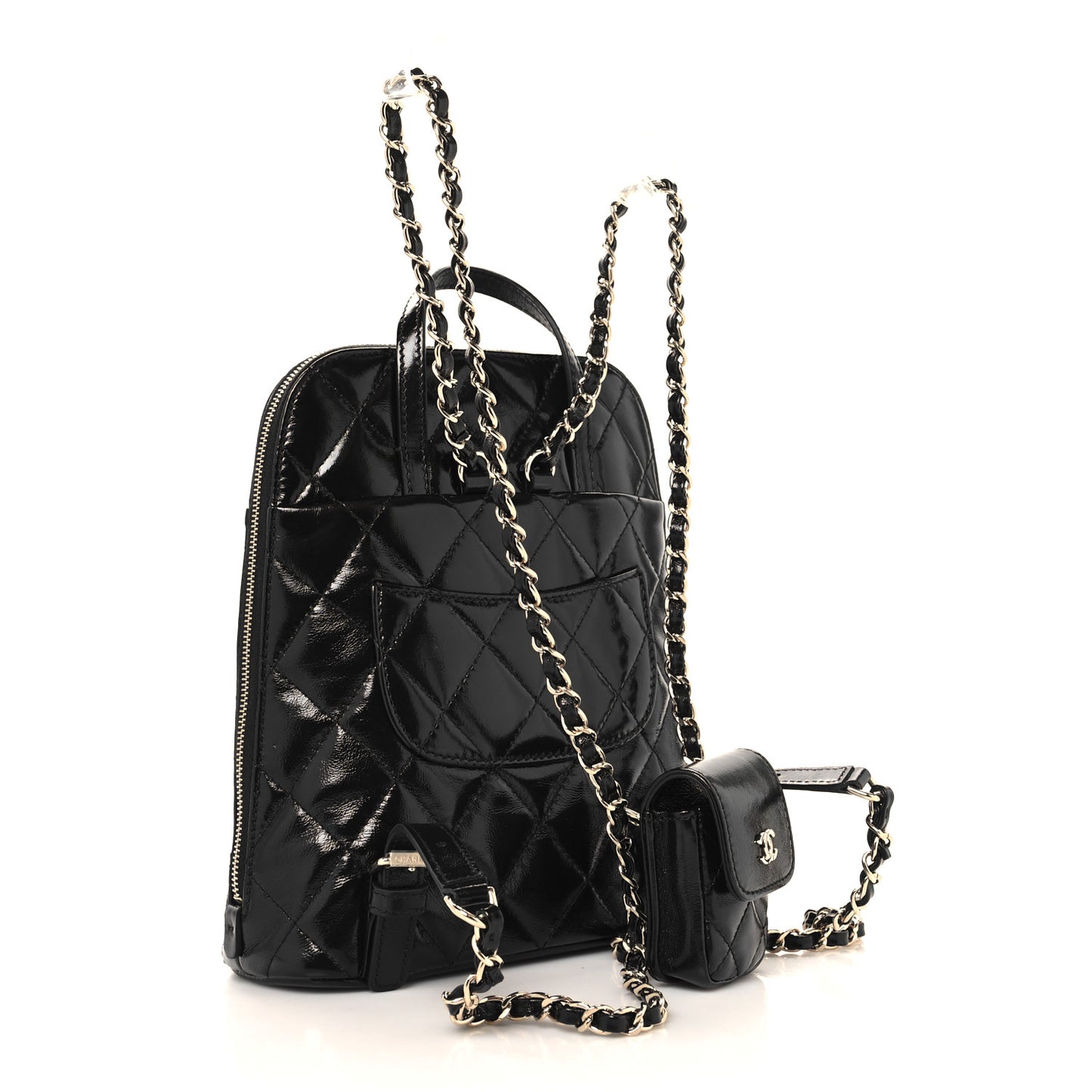 Shiny Calfskin My Pocket Backpack Black