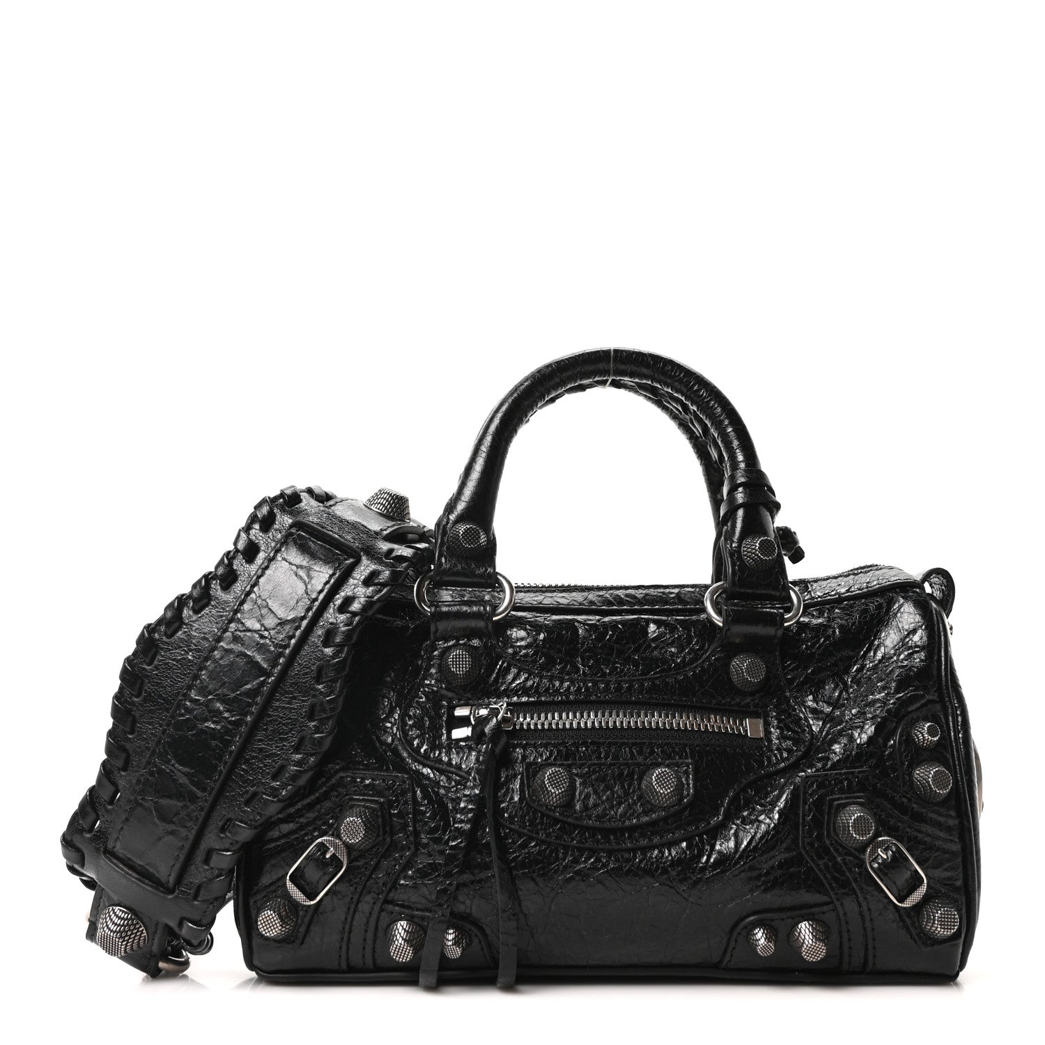 Balenciaga Agneau Arena Mini Le Cagole Duffle Crossbody Bag Black