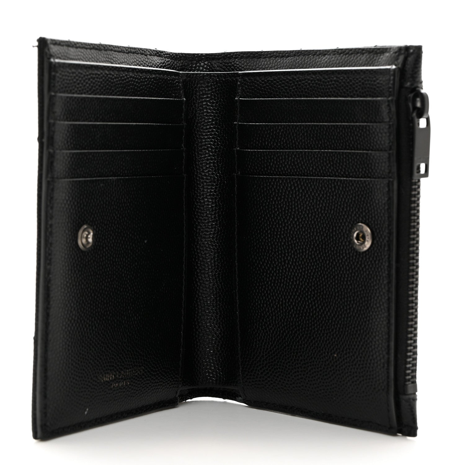 Saint Laurent Grain De Poudre Matelasse Chevron Monogram Zipped Two-Part Wallet Black 5 of 7