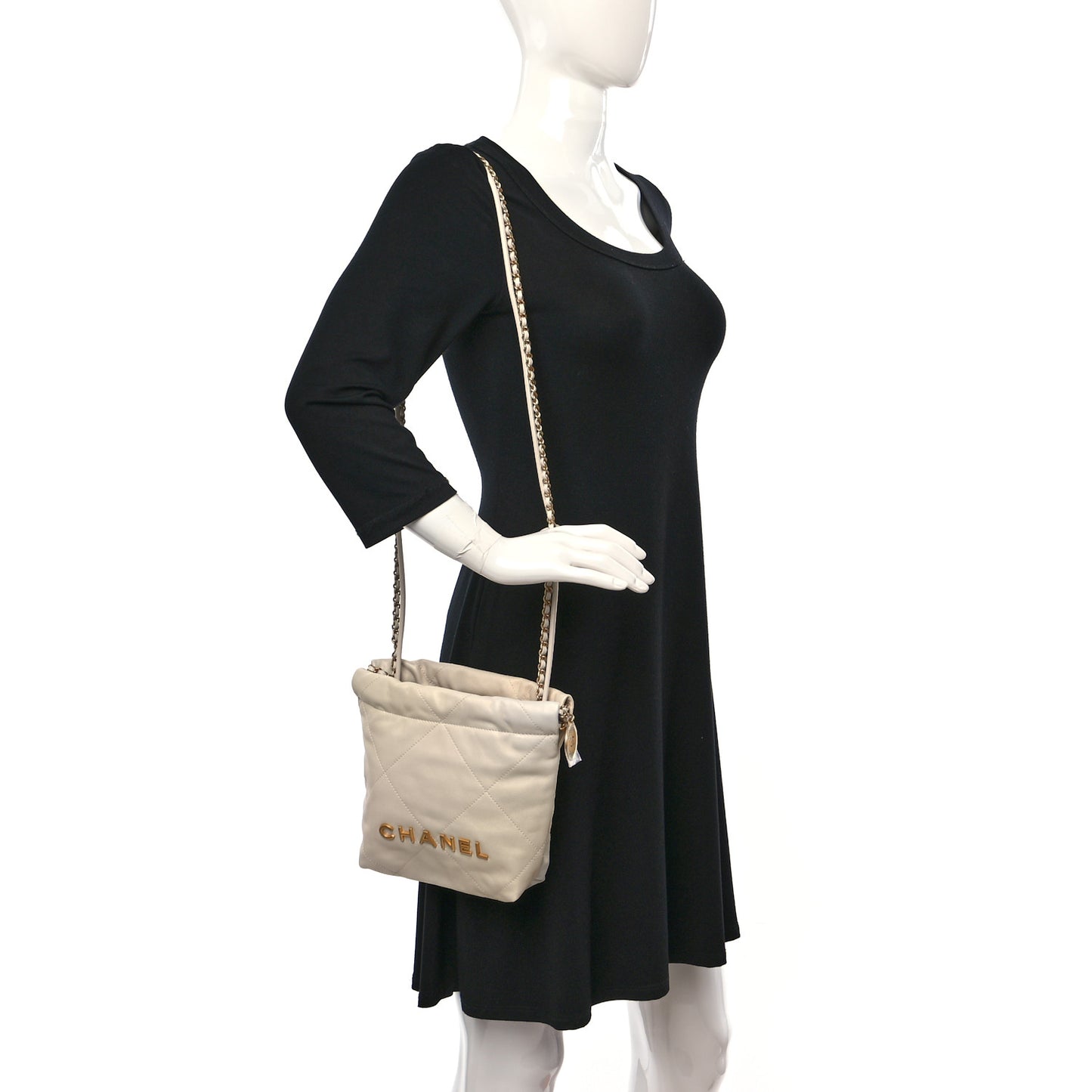 Pearly Shaded Calfskin Quilted Mini Chanel 22 Ecru Golden