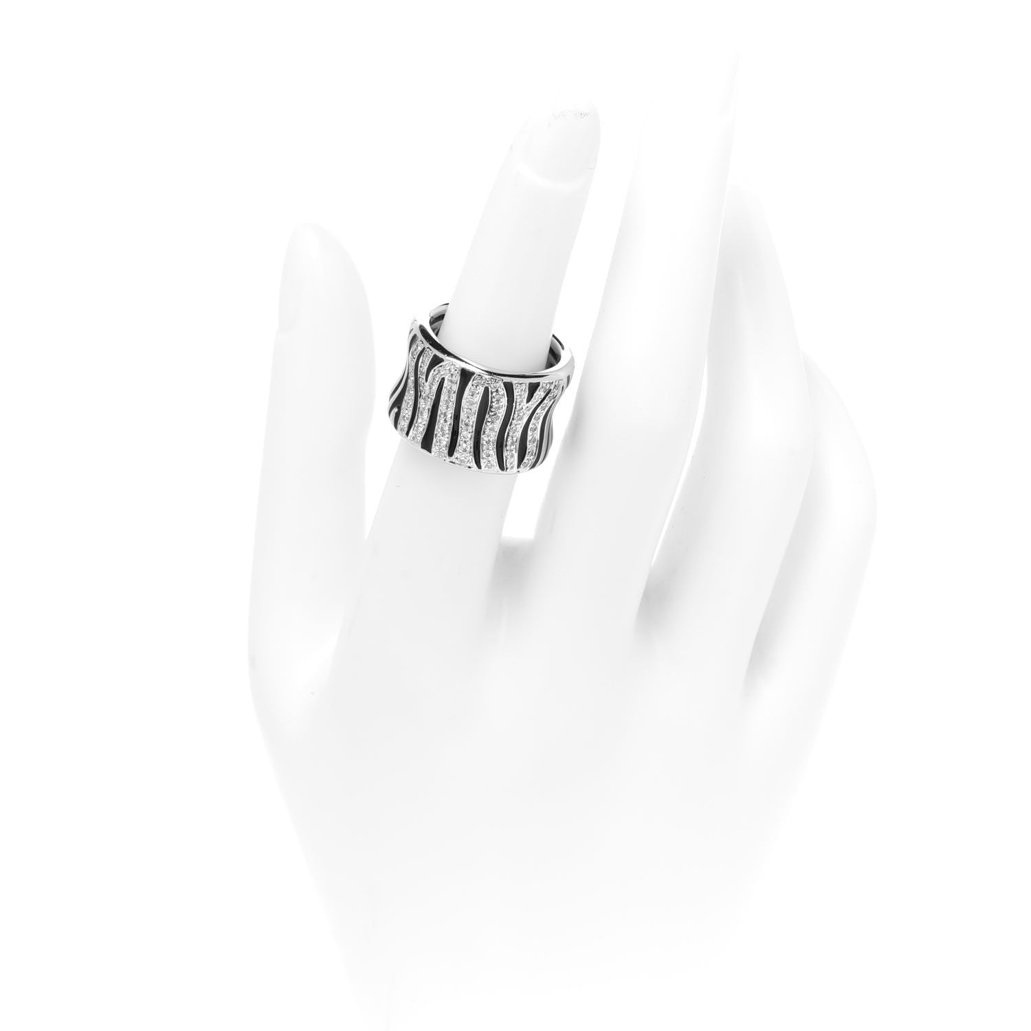 Roberto Coin 18K White Yellow Gold Enamel Diamond Zebra Ring Black 53 6.5 2 of 3