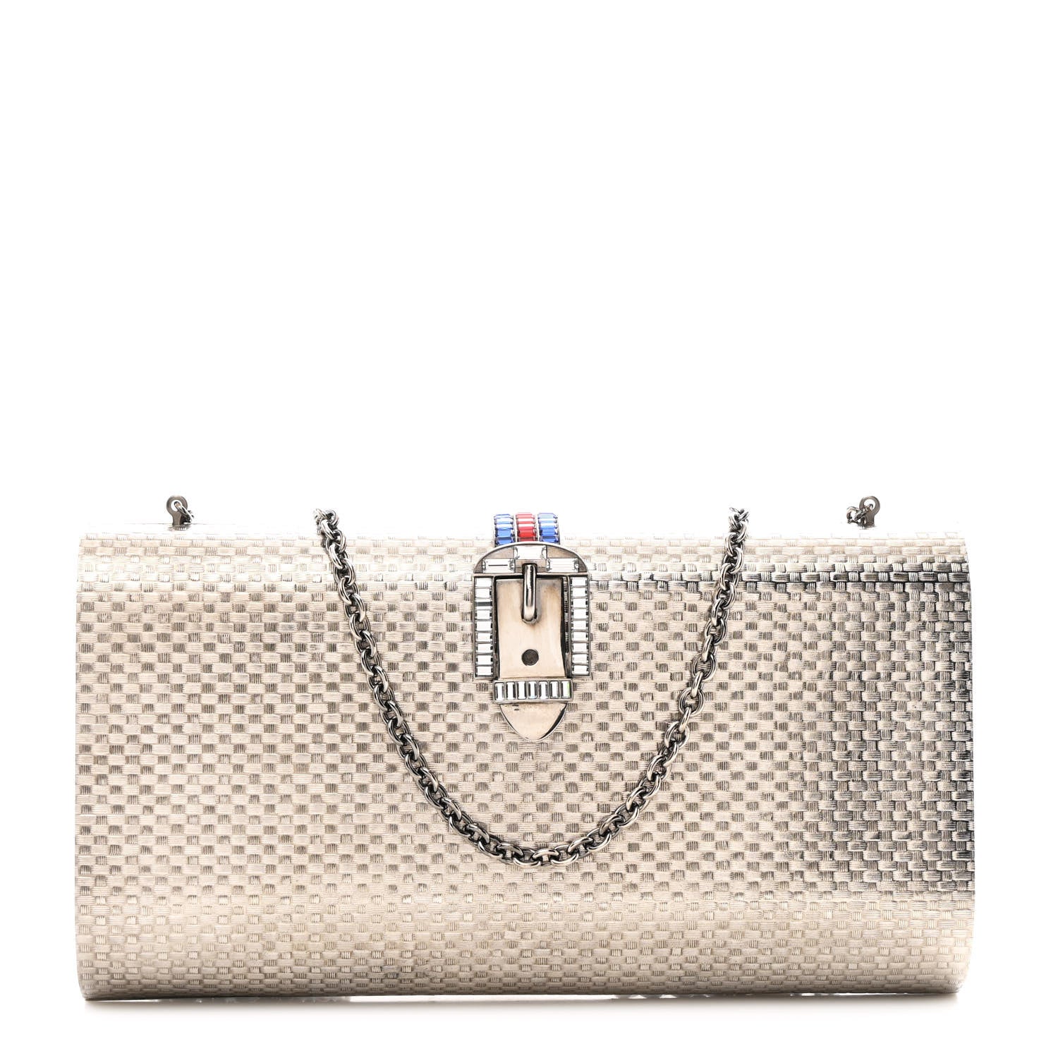 Gucci Metal Crystal Buckle Small Chain Shoulder Bag Silver 1848791