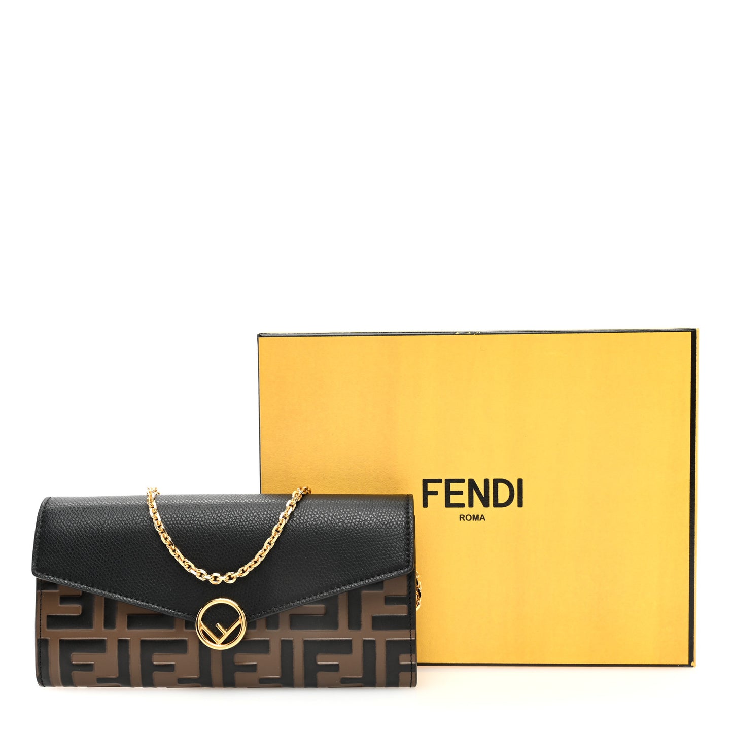 Vitello Cruise F is Fendi Bi-Color FF 1974 Embossed Continental Envelope Wallet On Chain Maya Black