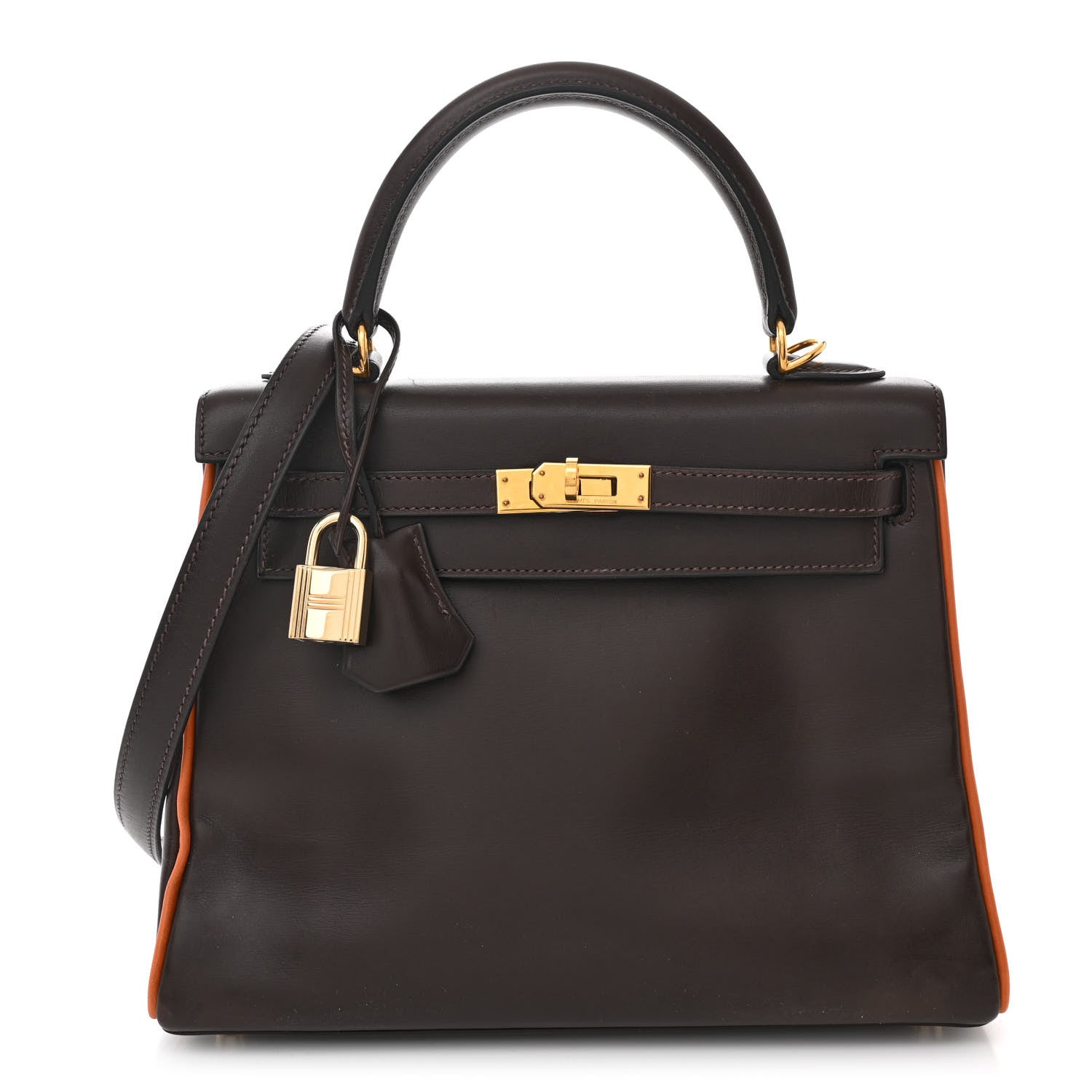 Hermes Box Bi-Color Kelly Retourne 25 Chocolate Orange 1645755