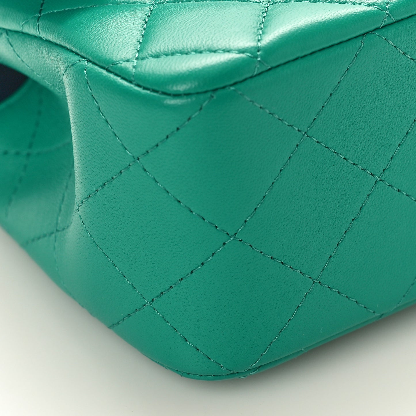 Lambskin Quilted Mini Top Handle Rectangular Flap Green Dark Blue