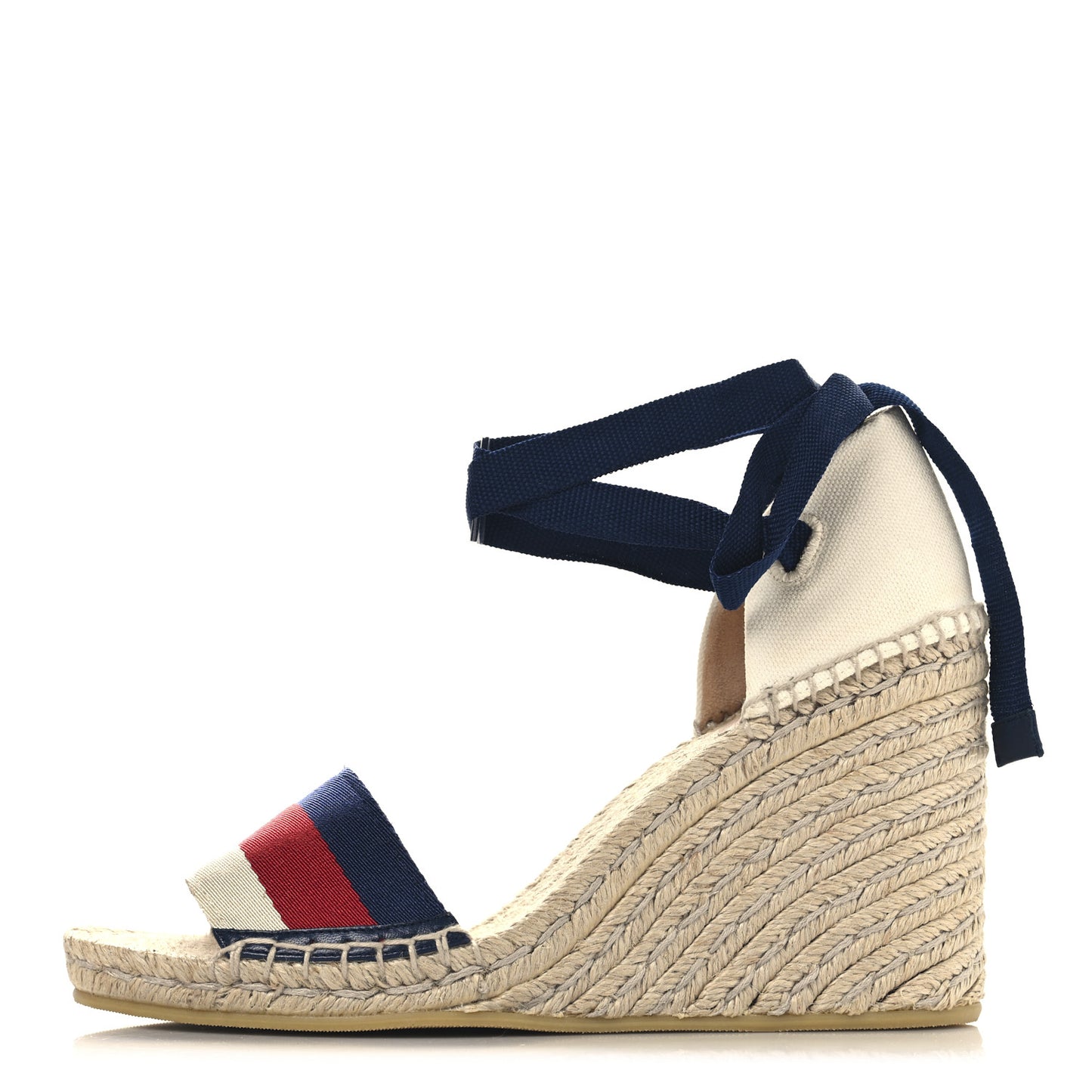 Canvas Sylvie Web Ankle Wrap Espadrille Wedge Sandals 39.5 Mystic White Hibiscus Red Maritime