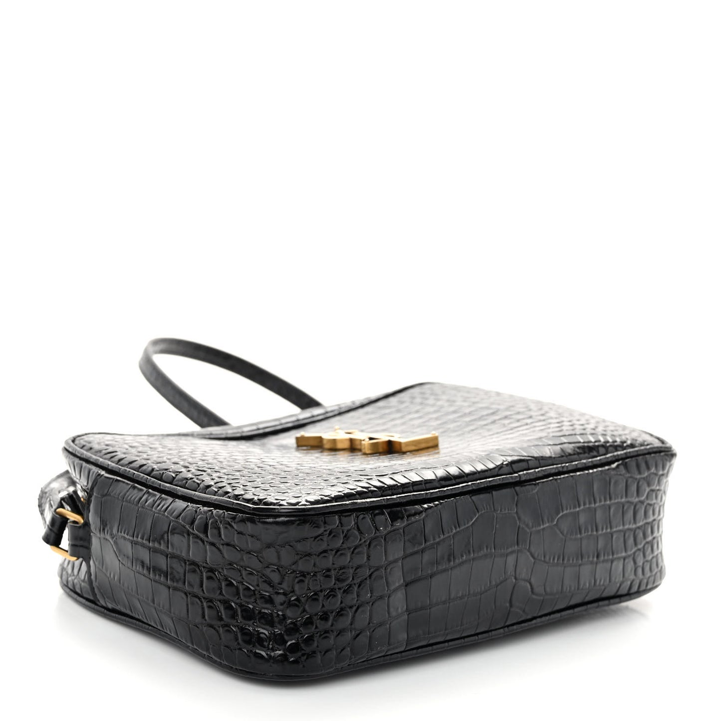 Patent Calfskin Crocodile Embossed Monogram Lou Camera Bag Black