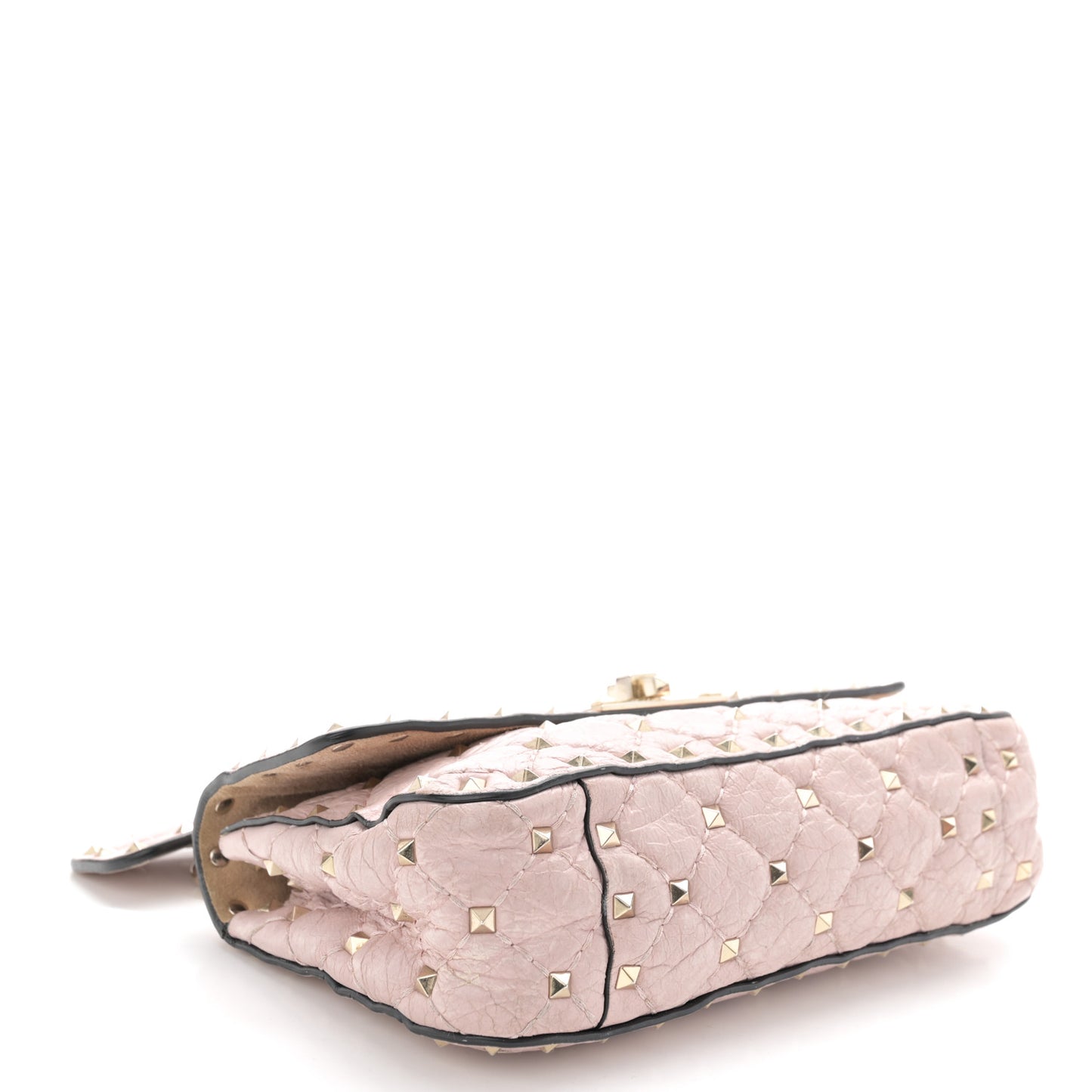 Craquele Nappa Small Rockstud Spike Shoulder Bag Water Rose