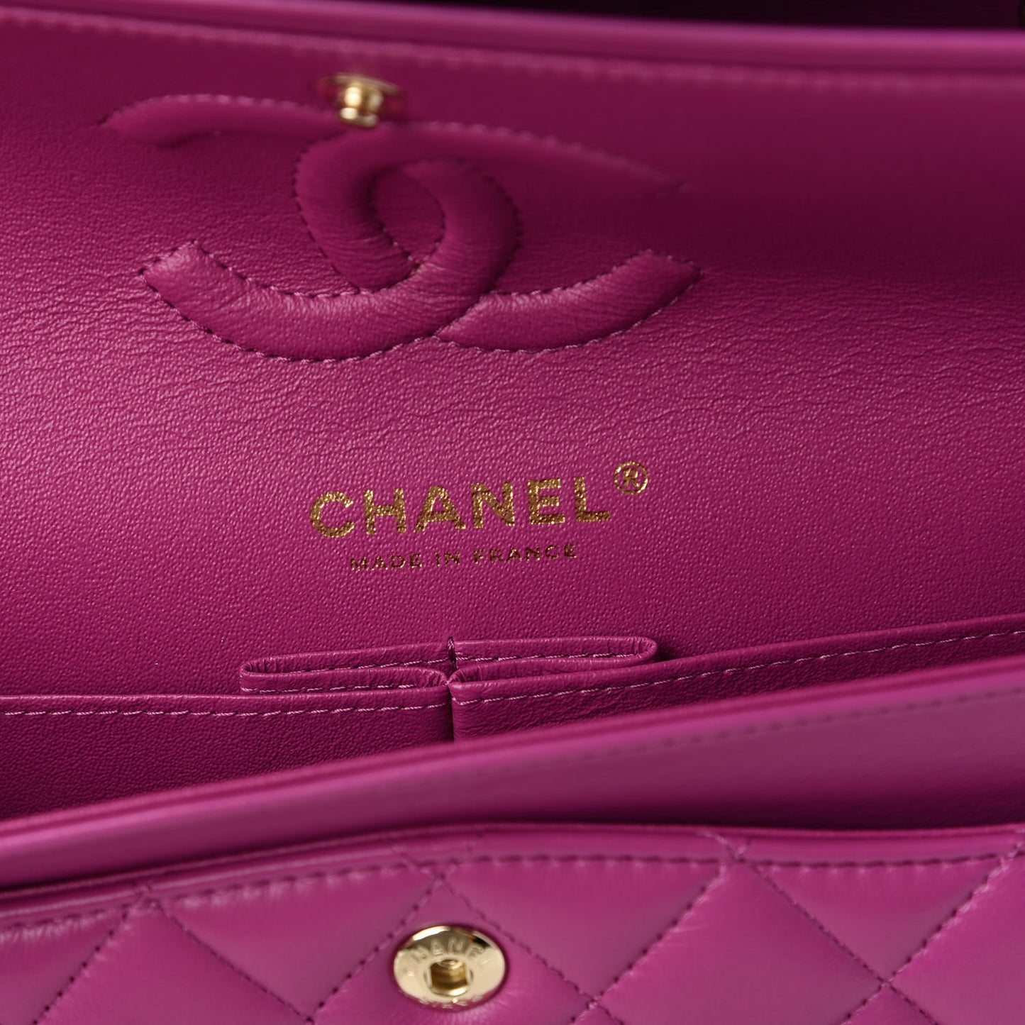 Lambskin Quilted Small Double Flap Purple