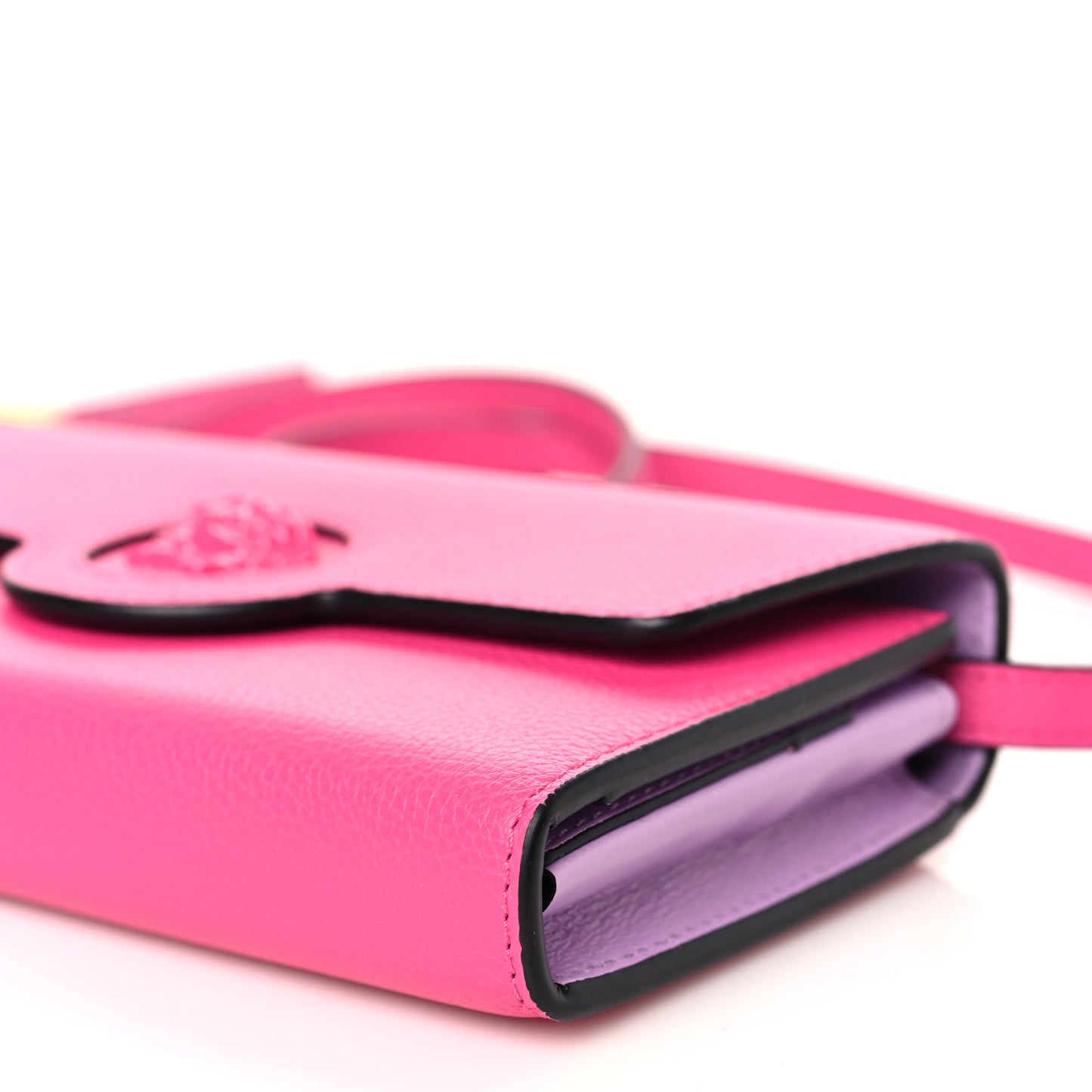 Grained Calfskin La Medusa Wallet On Chain Fuchsia Pink Lilac