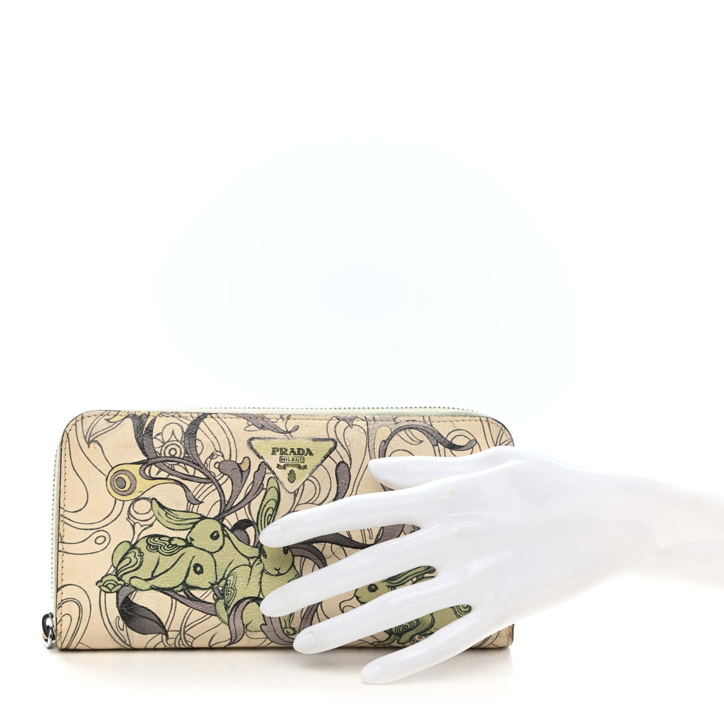 X JAMES JEAN Glace Calfskin Rabbit Print Zip Around Wallet Opaline