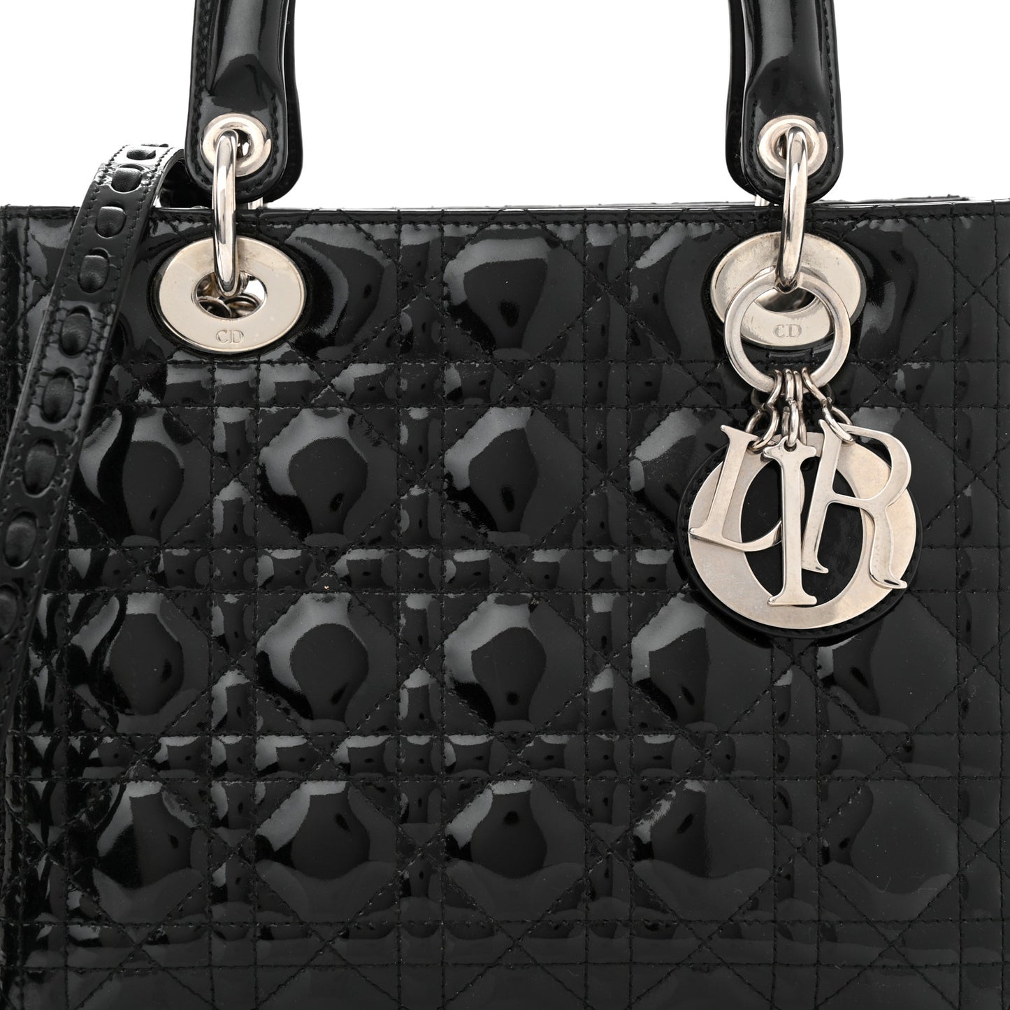 Patent Cannage Whipstitch Medium Lady Dior Black