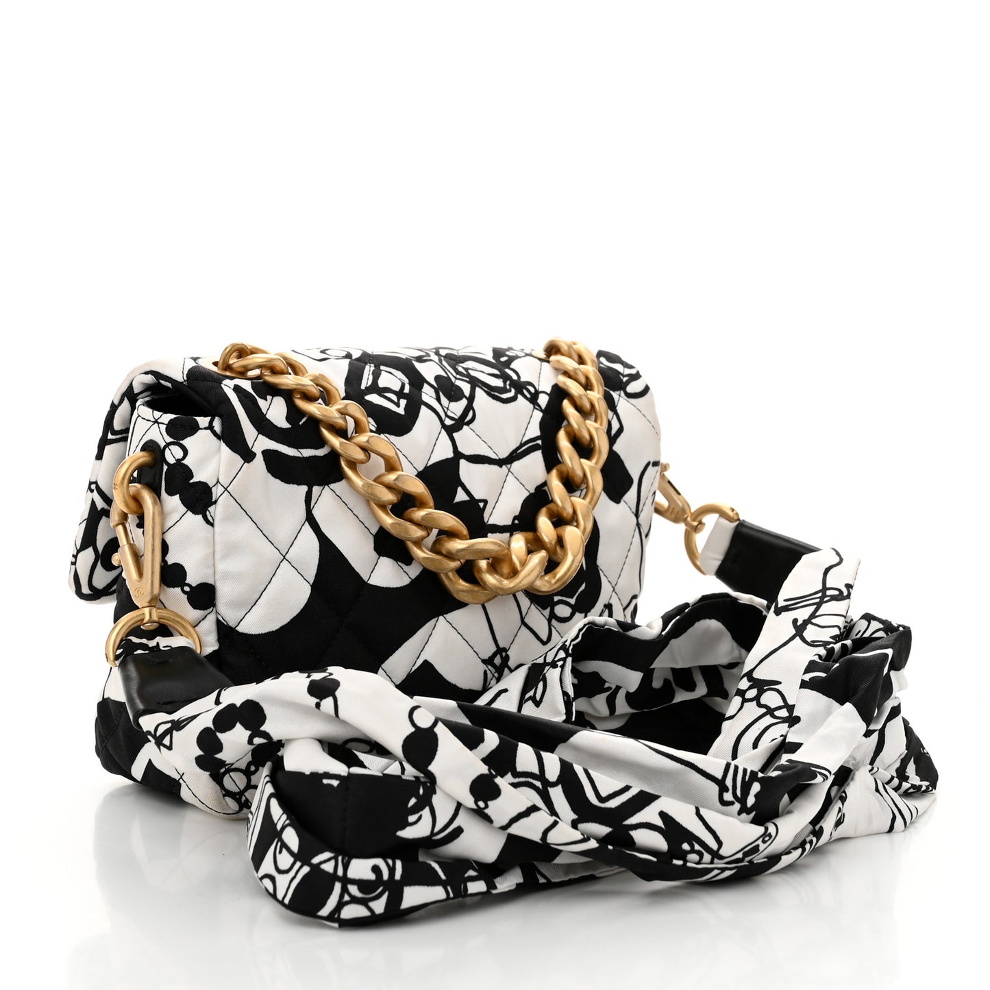 Canvas Printed Deer Coco Mini Single Flap White Black
