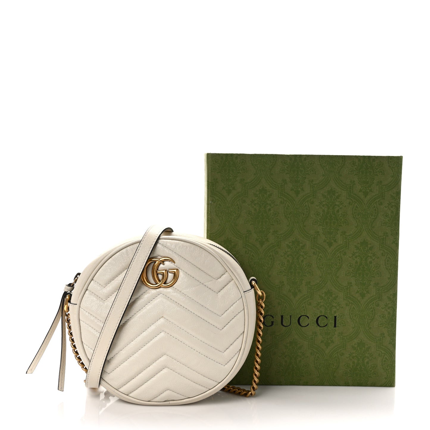 Calfskin Matelasse Mini GG Marmont Round Shoulder Bag White