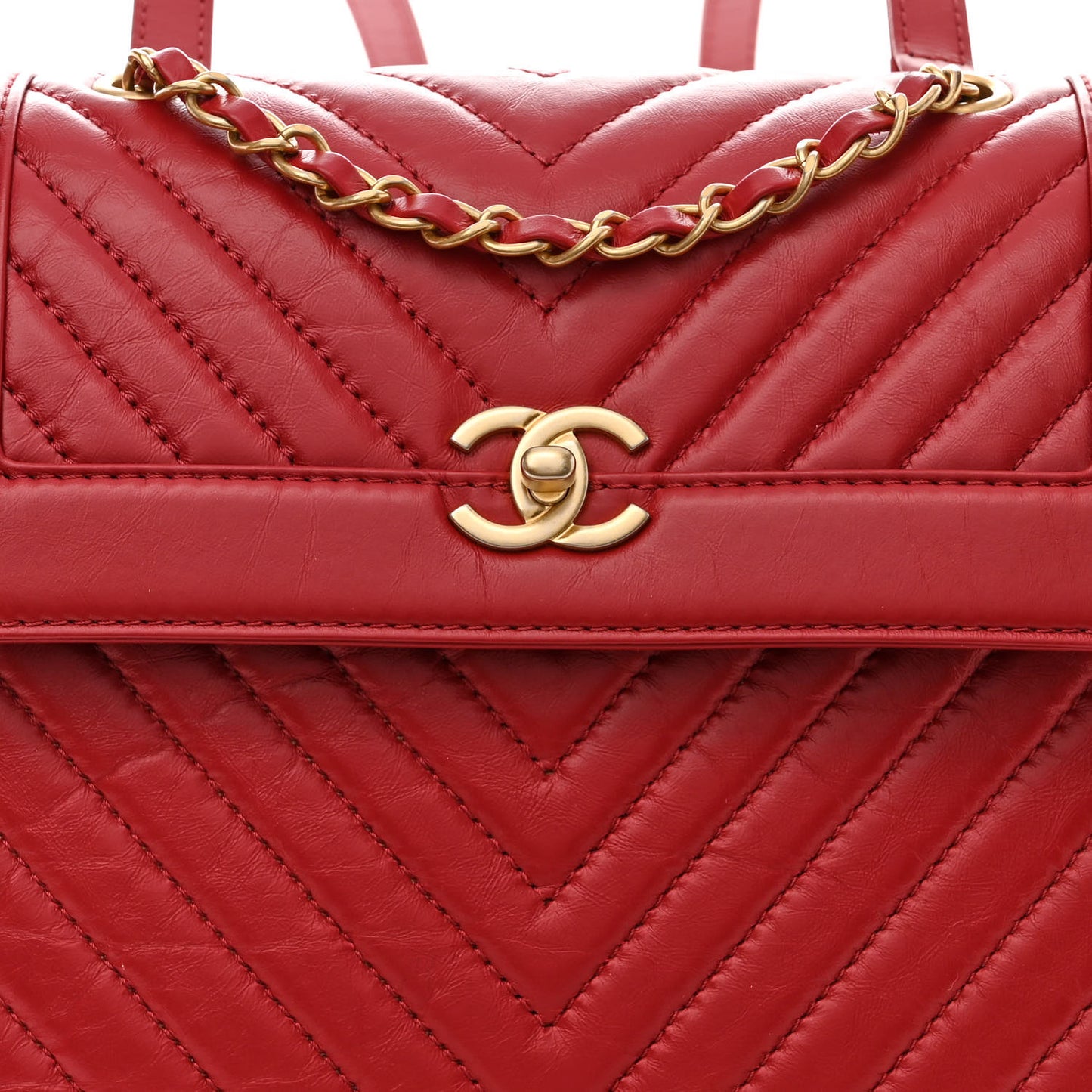 Aged Calfskin Chevron Quilted Backpack Red