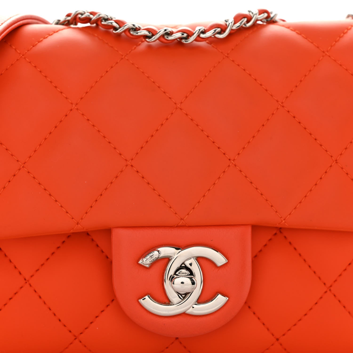Chanel Rubber Quilted Lambskin Mini Square Coco Rain Flap Orange 8 of 10