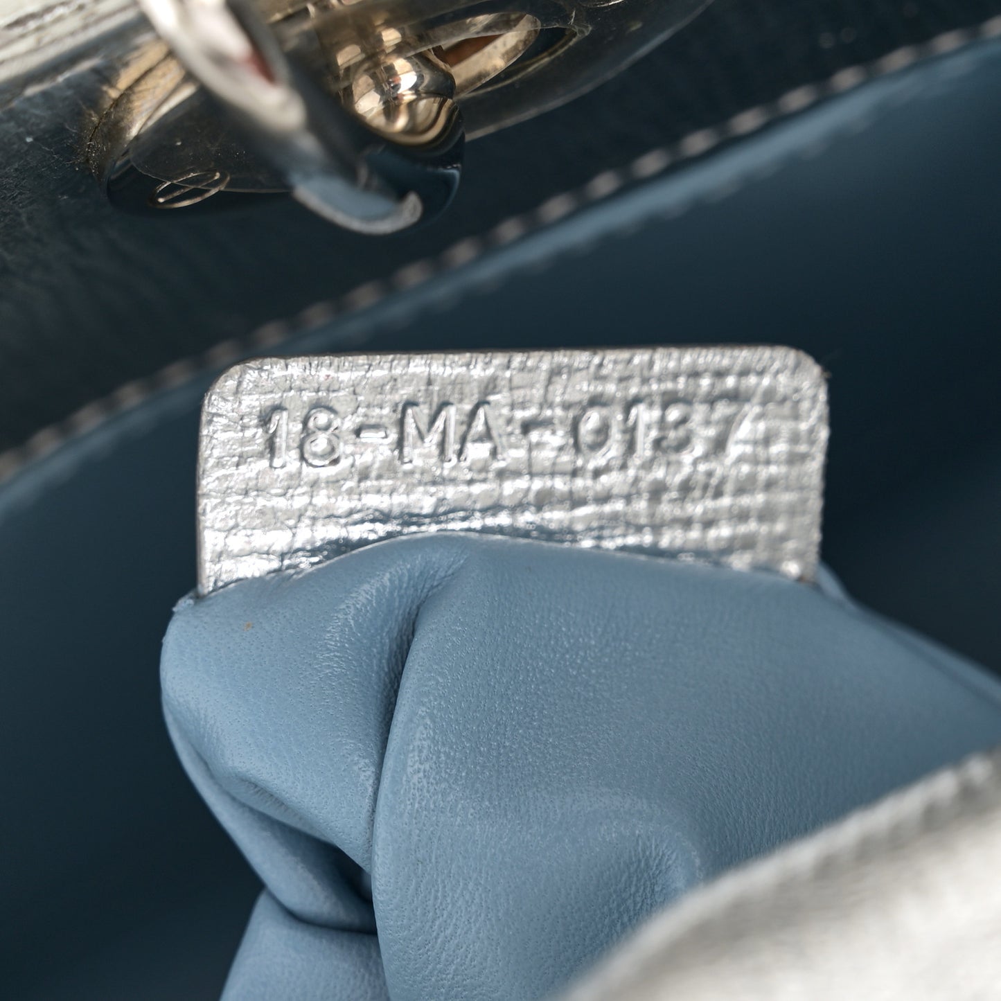 Metallic Lambskin Cannage Small Lucky Badges Lady Dior Silver