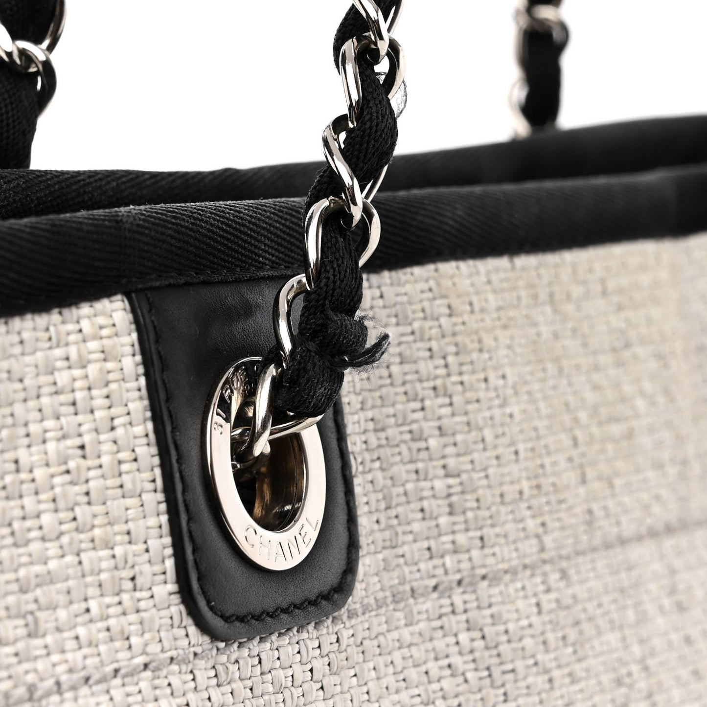 Woven Straw Raffia Small Deauville Tote Grey
